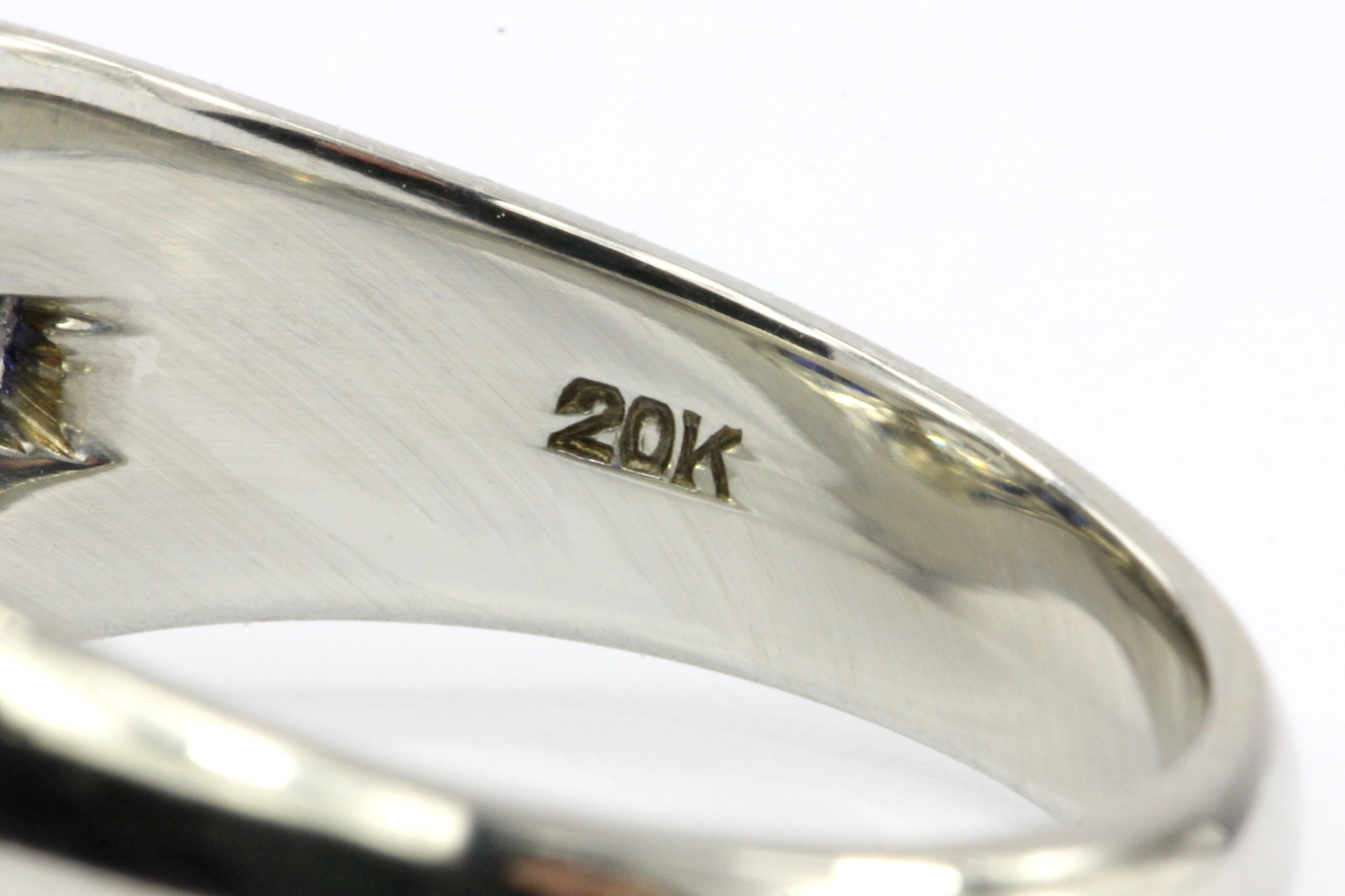 Art Deco 20K White Gold 1 CT Diamond & French Cut Gypsy Ring Size 6.25 - Queen May