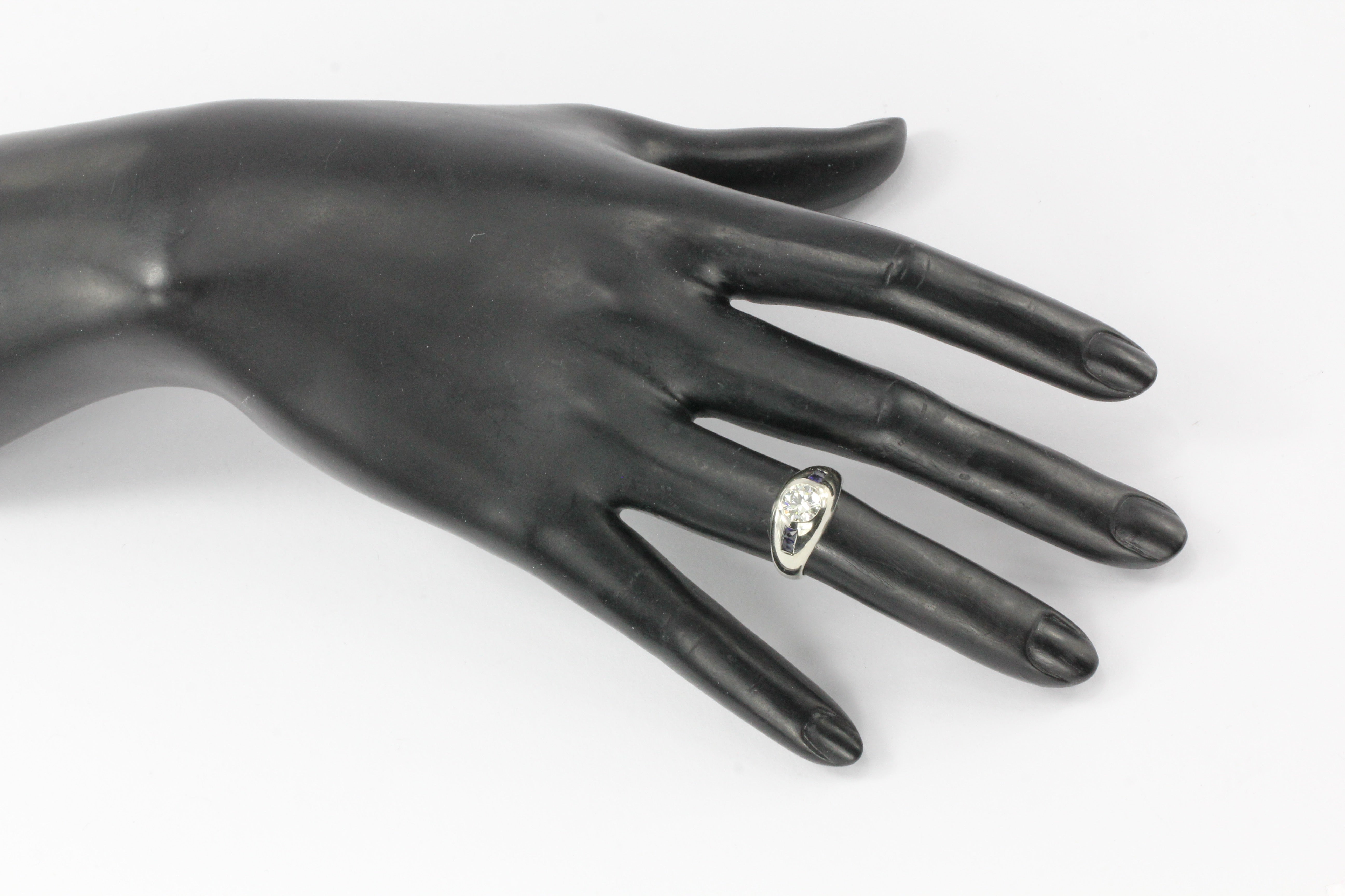 Art Deco 20K White Gold 1 CT Diamond & French Cut Gypsy Ring Size 6.25 - Queen May