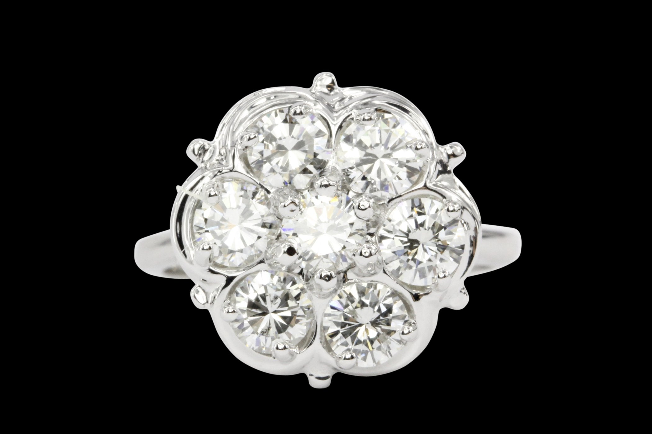 14K White Gold 1.5 CTW Diamond Flower Cluster Ring - Queen May