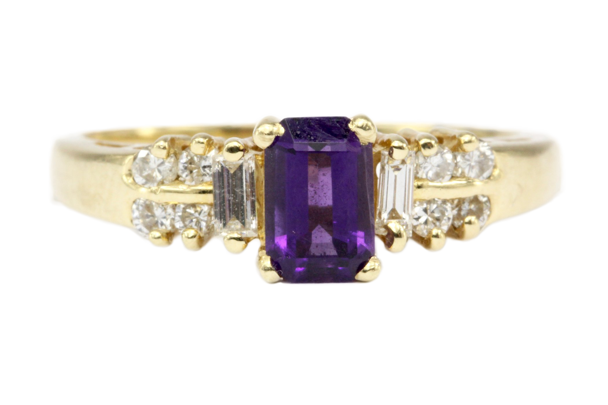 14K Yellow Gold .40 CT Amethyst and Diamond Ring Size 5.75 - Queen May