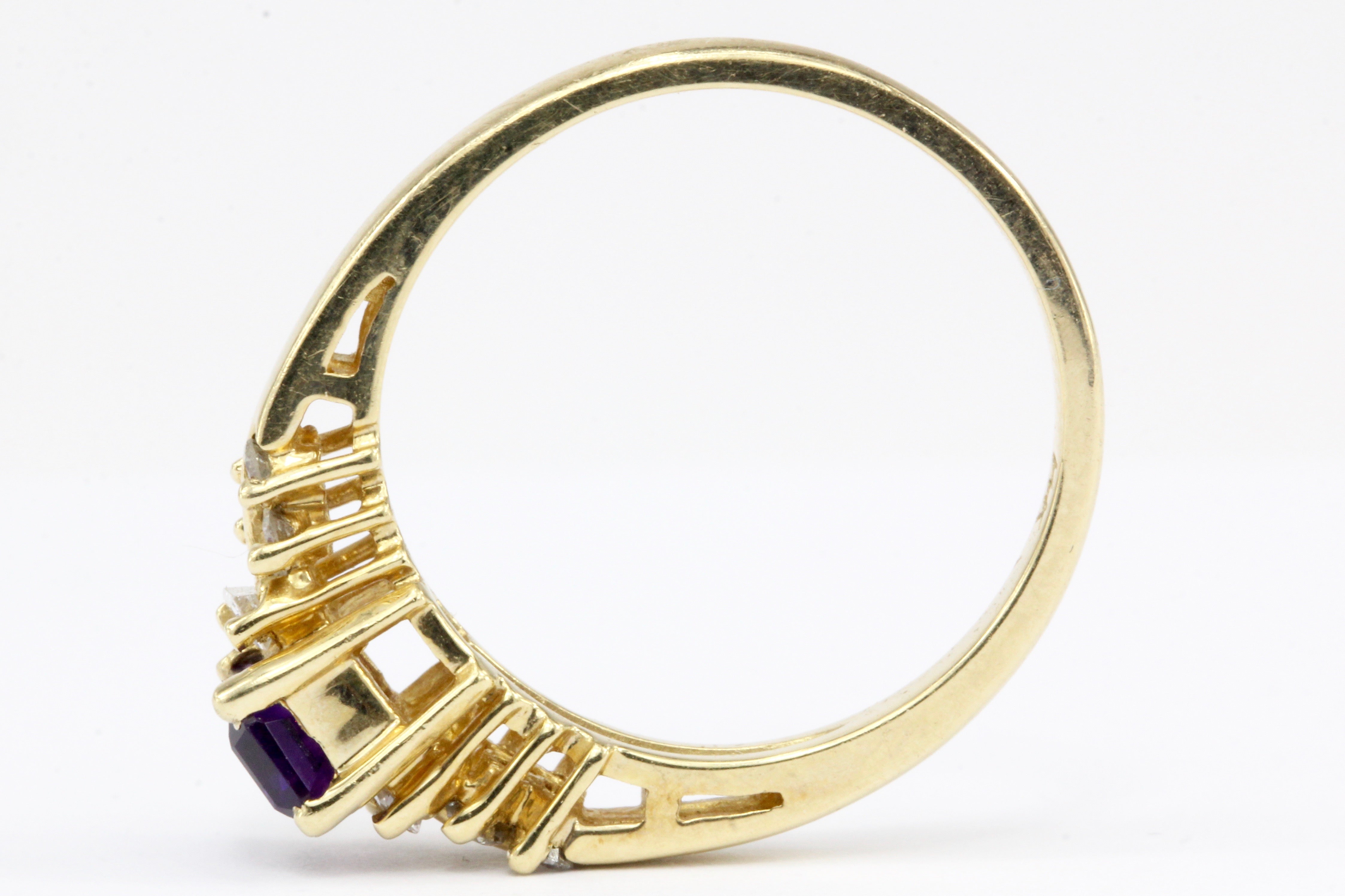 14K Yellow Gold .40 CT Amethyst and Diamond Ring Size 5.75 - Queen May
