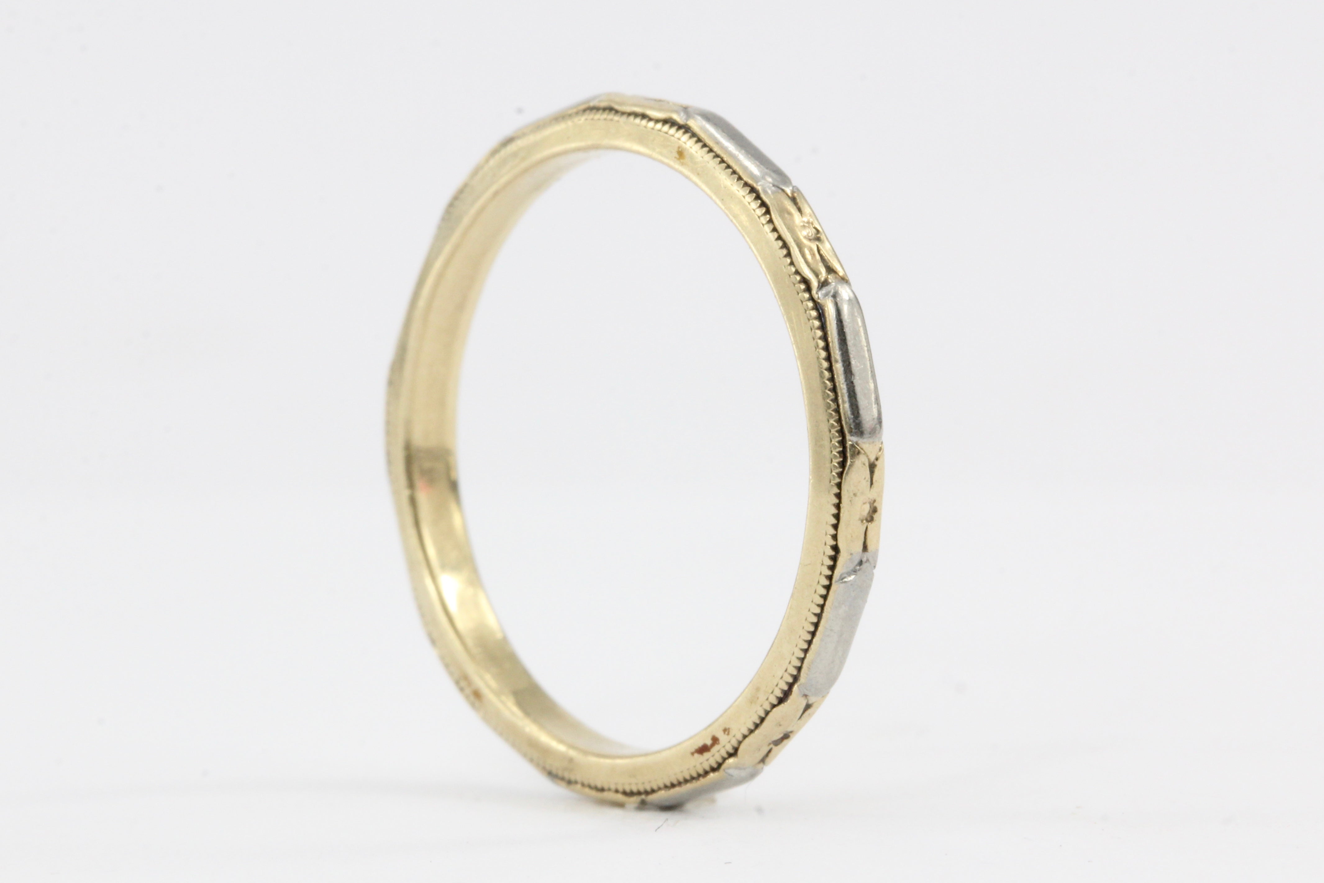 Art Deco White & Yellow Gold Wedding Band - Queen May