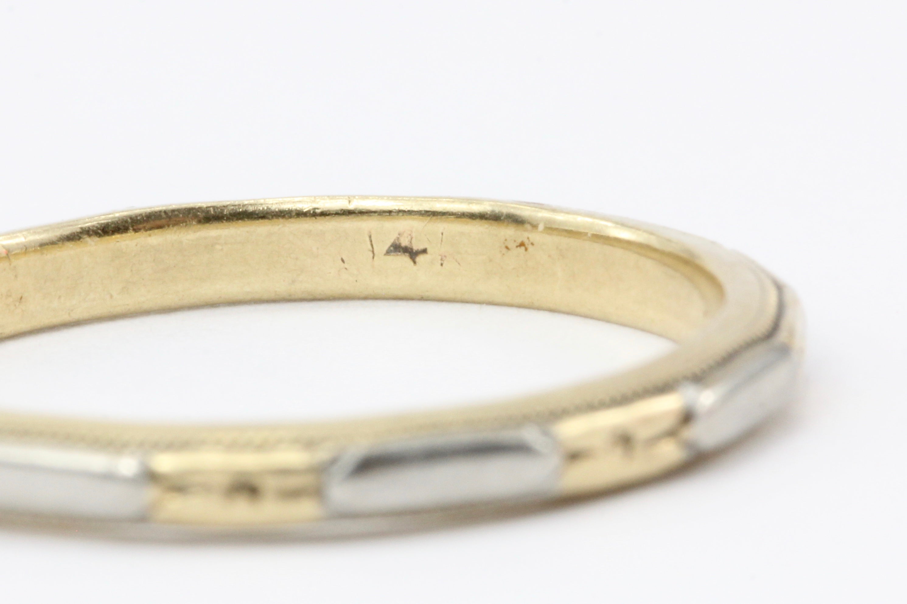 Art Deco White & Yellow Gold Wedding Band - Queen May