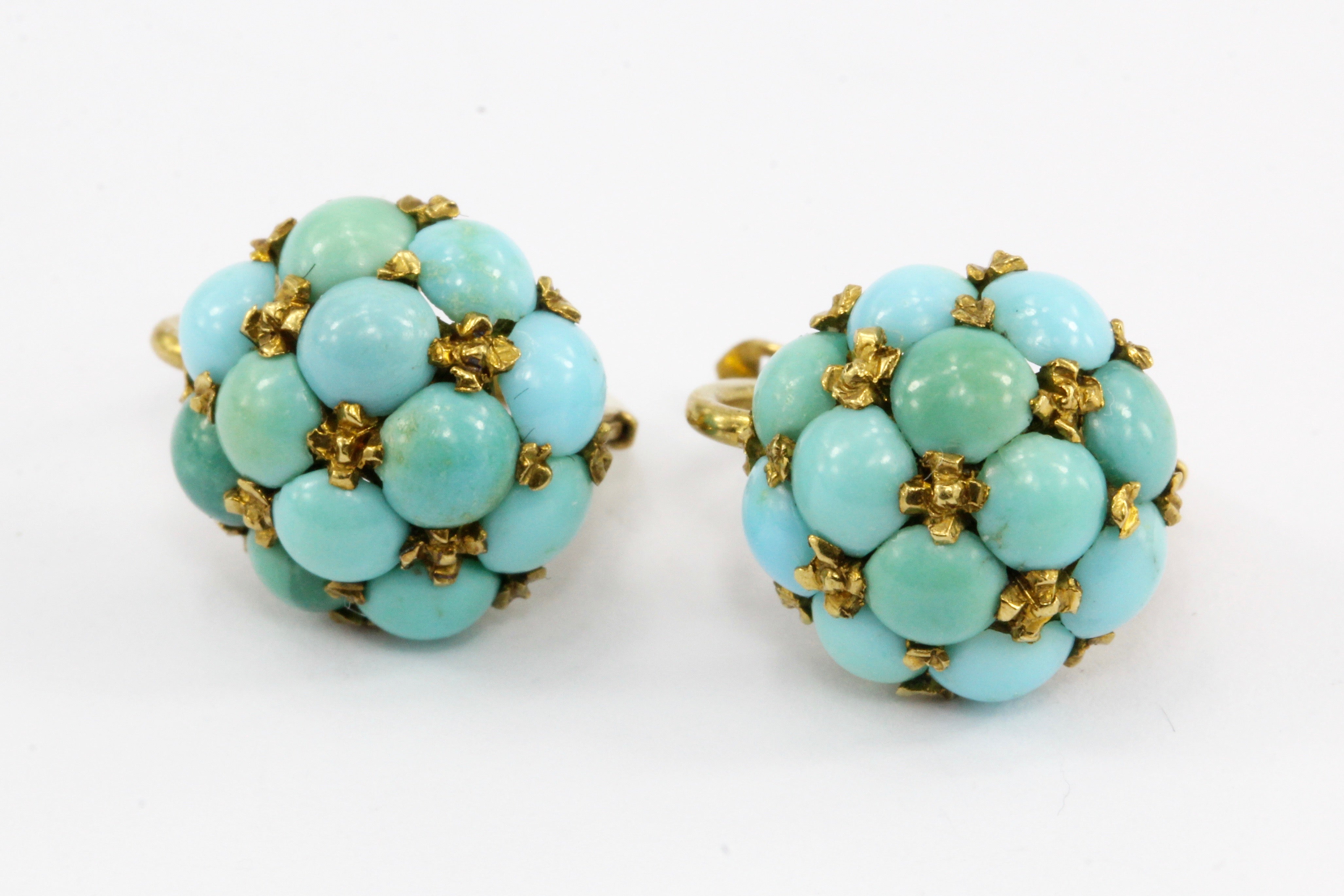 Victorian 18K Yellow Gold Persian Turquoise Drop Earrings - Queen May