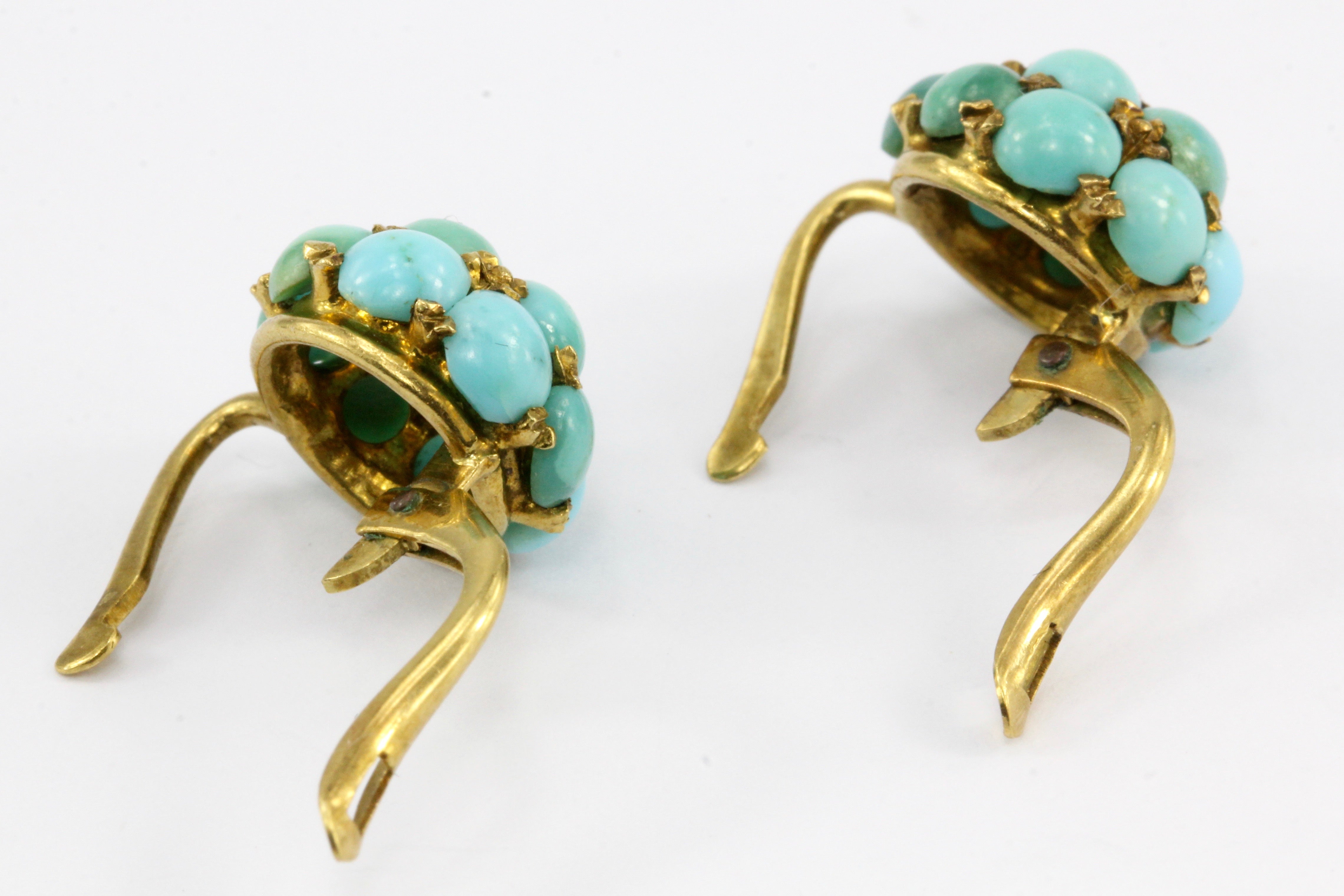 Victorian 18K Yellow Gold Persian Turquoise Drop Earrings - Queen May