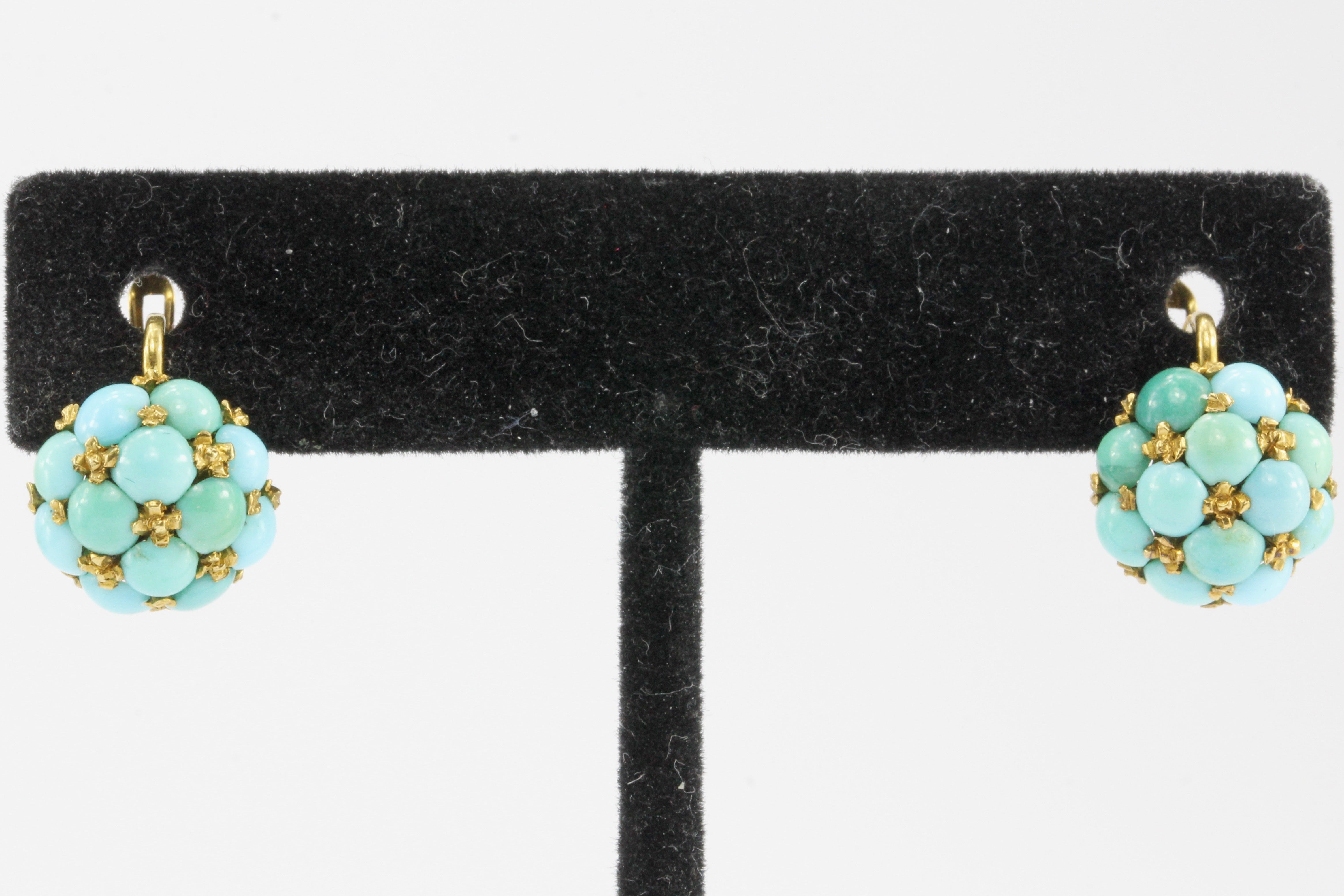 Victorian 18K Yellow Gold Persian Turquoise Drop Earrings - Queen May