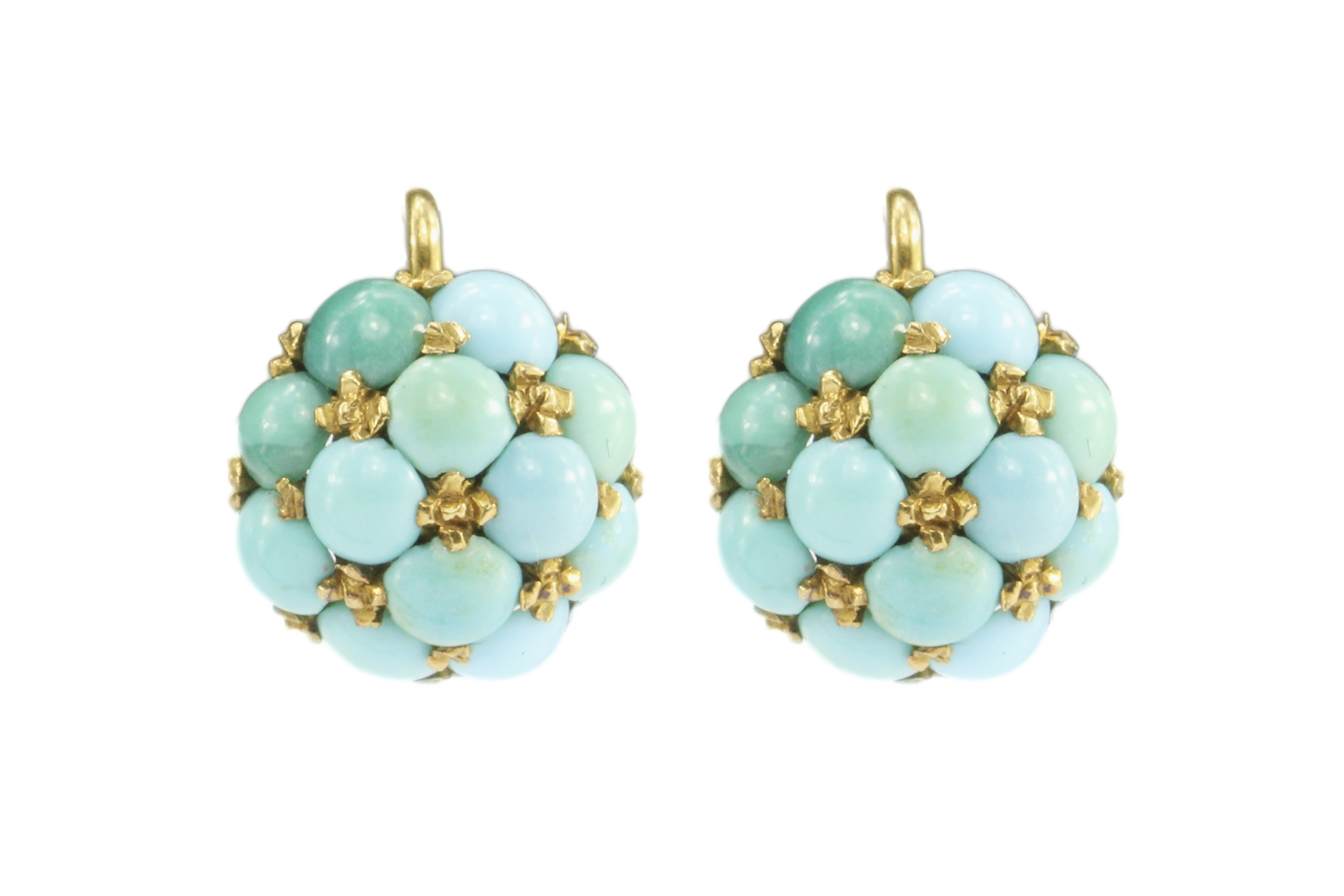 Victorian 18K Yellow Gold Persian Turquoise Drop Earrings - Queen May