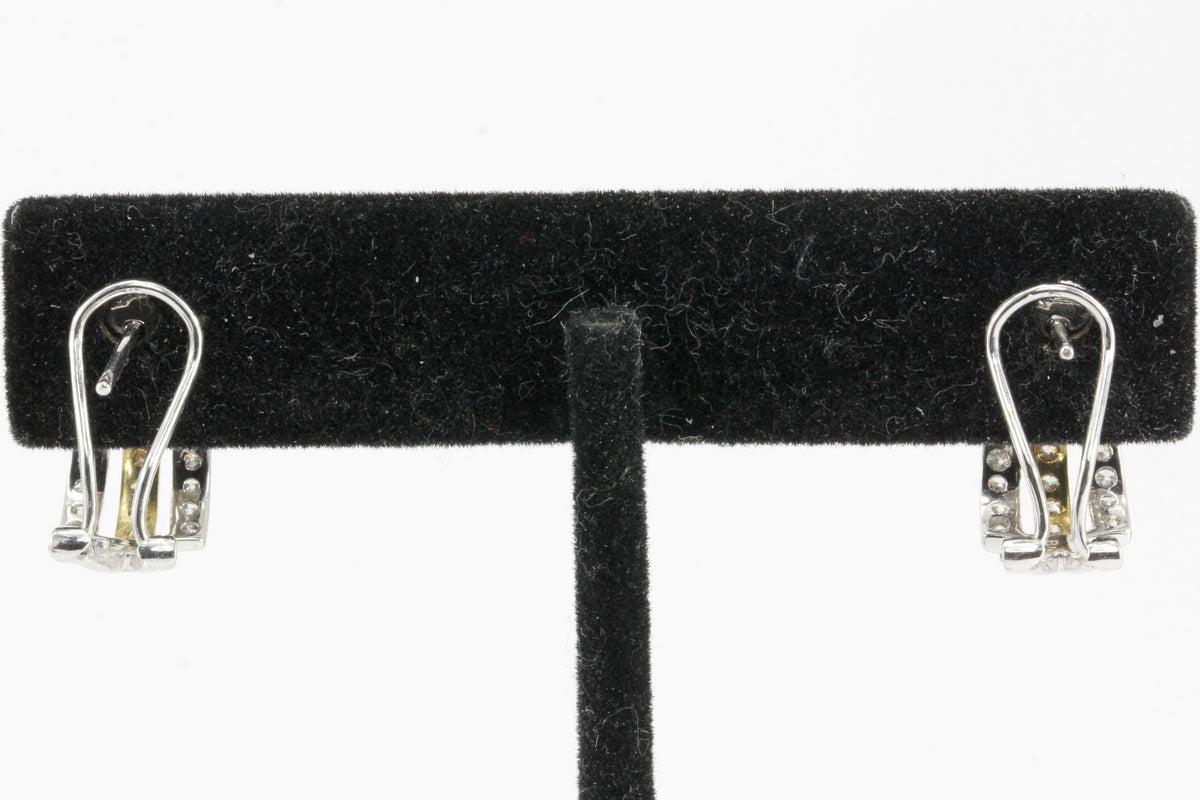 14K White Gold White and Champagne Diamond Huggie Hoop Earrings - Queen May