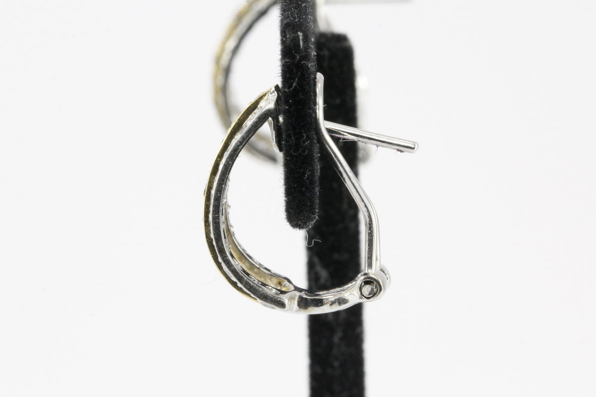 14K White Gold White and Champagne Diamond Huggie Hoop Earrings - Queen May