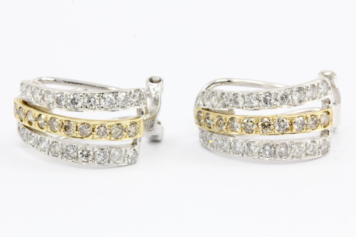 14K White Gold White and Champagne Diamond Huggie Hoop Earrings - Queen May