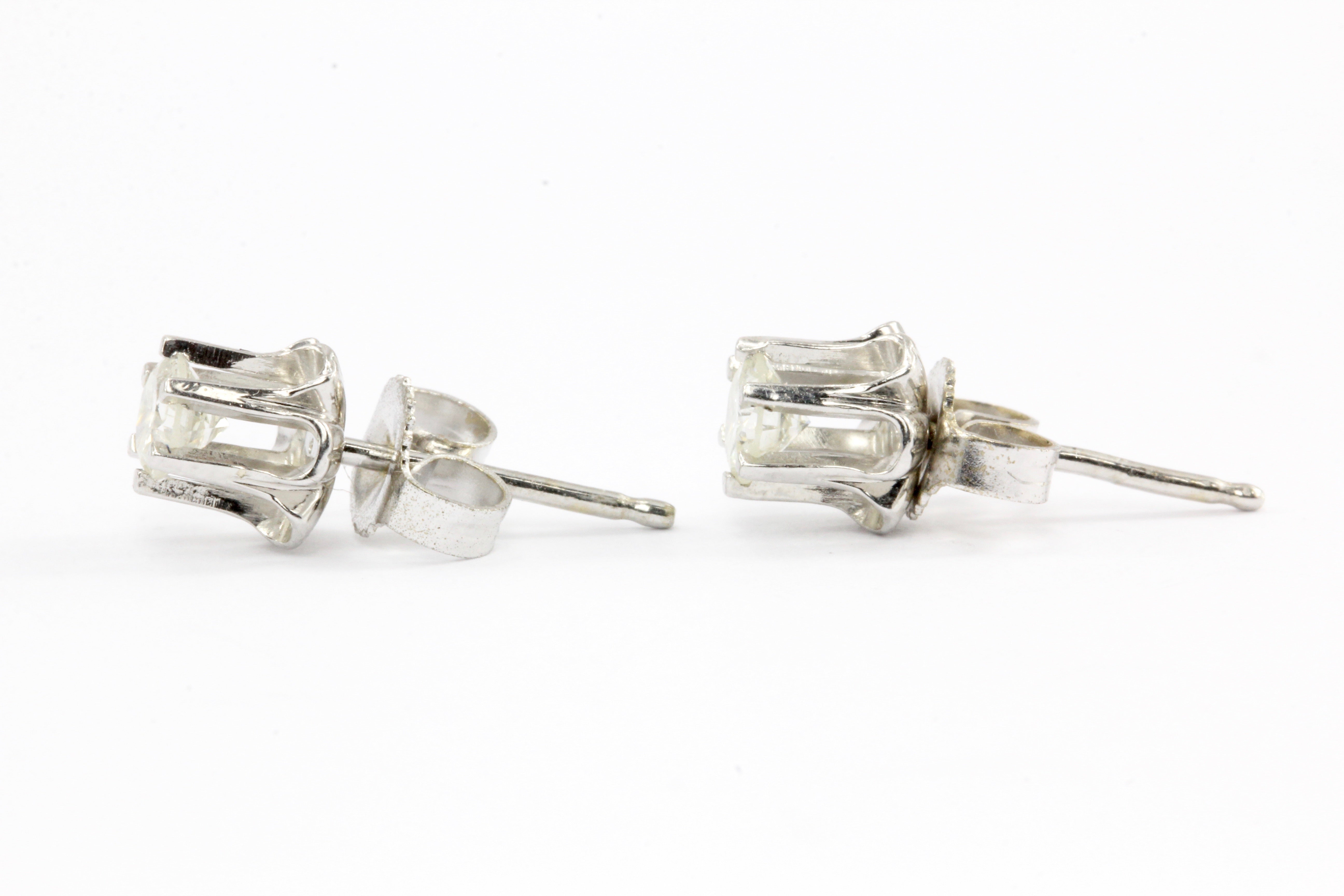 14K White Gold .30 CTW Diamond Six Prong Belcher Set Stud Earrings - Queen May