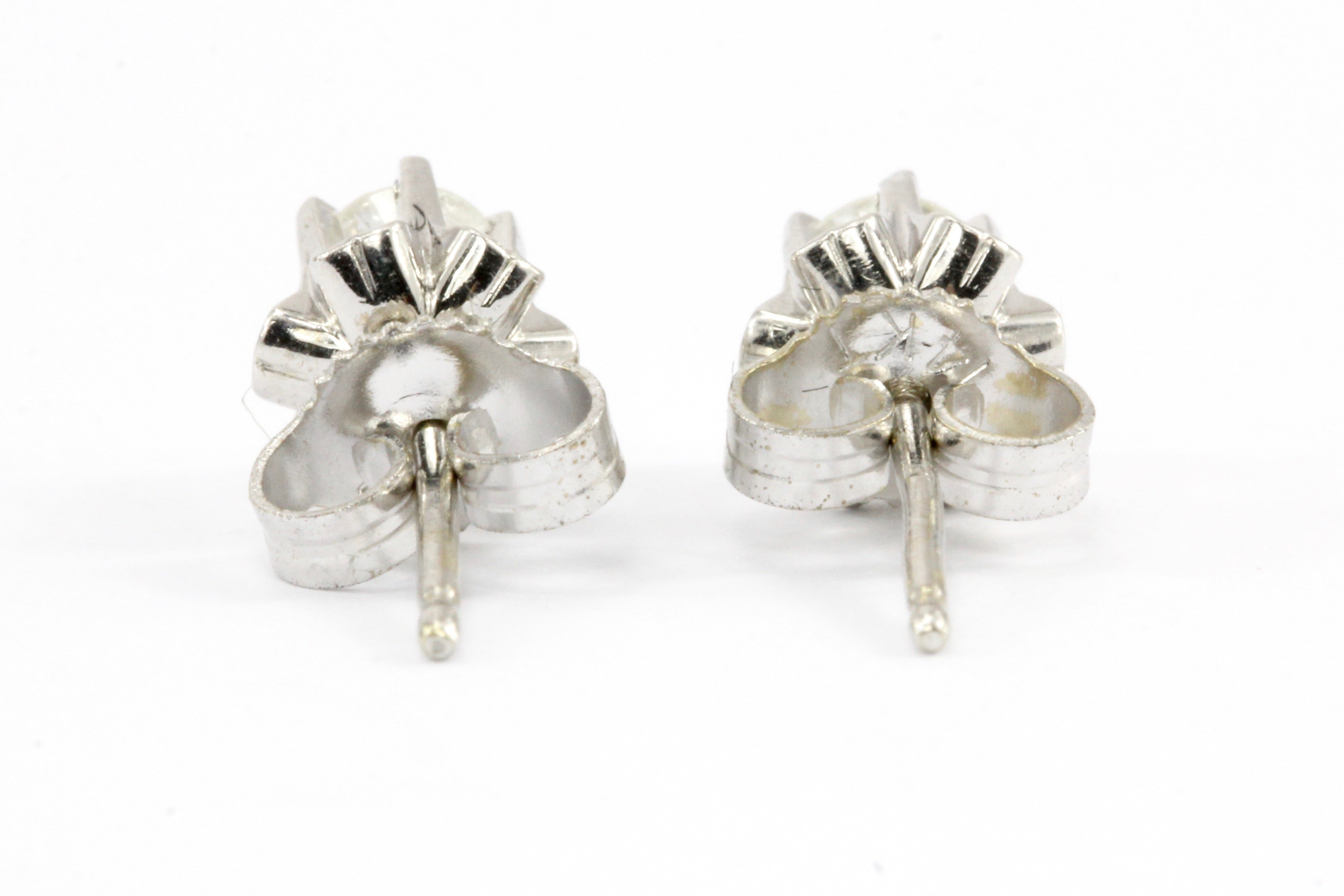 14K White Gold .30 CTW Diamond Six Prong Belcher Set Stud Earrings - Queen May