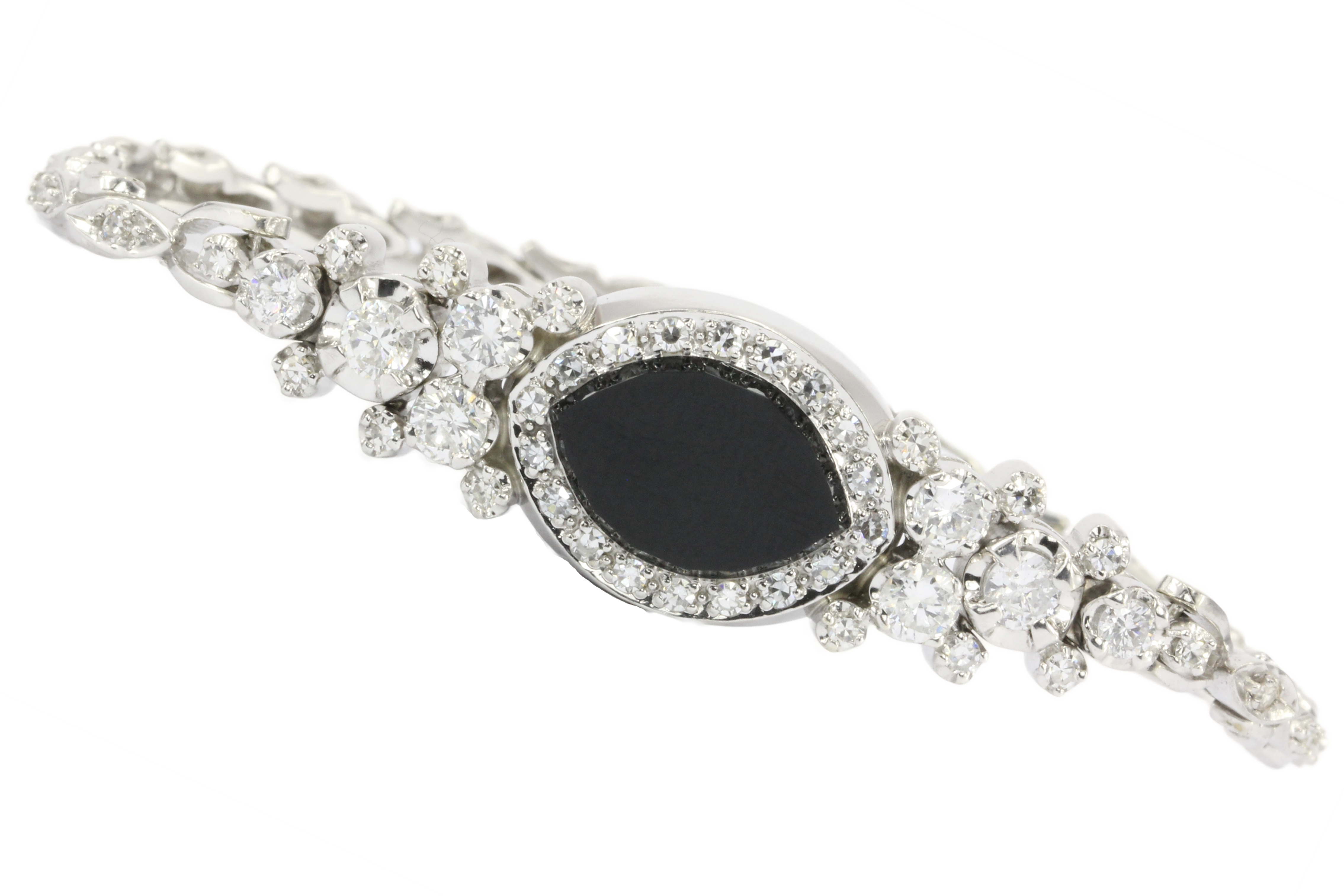 14K White Gold Diamond and Onyx Watch Conversion Bracelet - Queen May