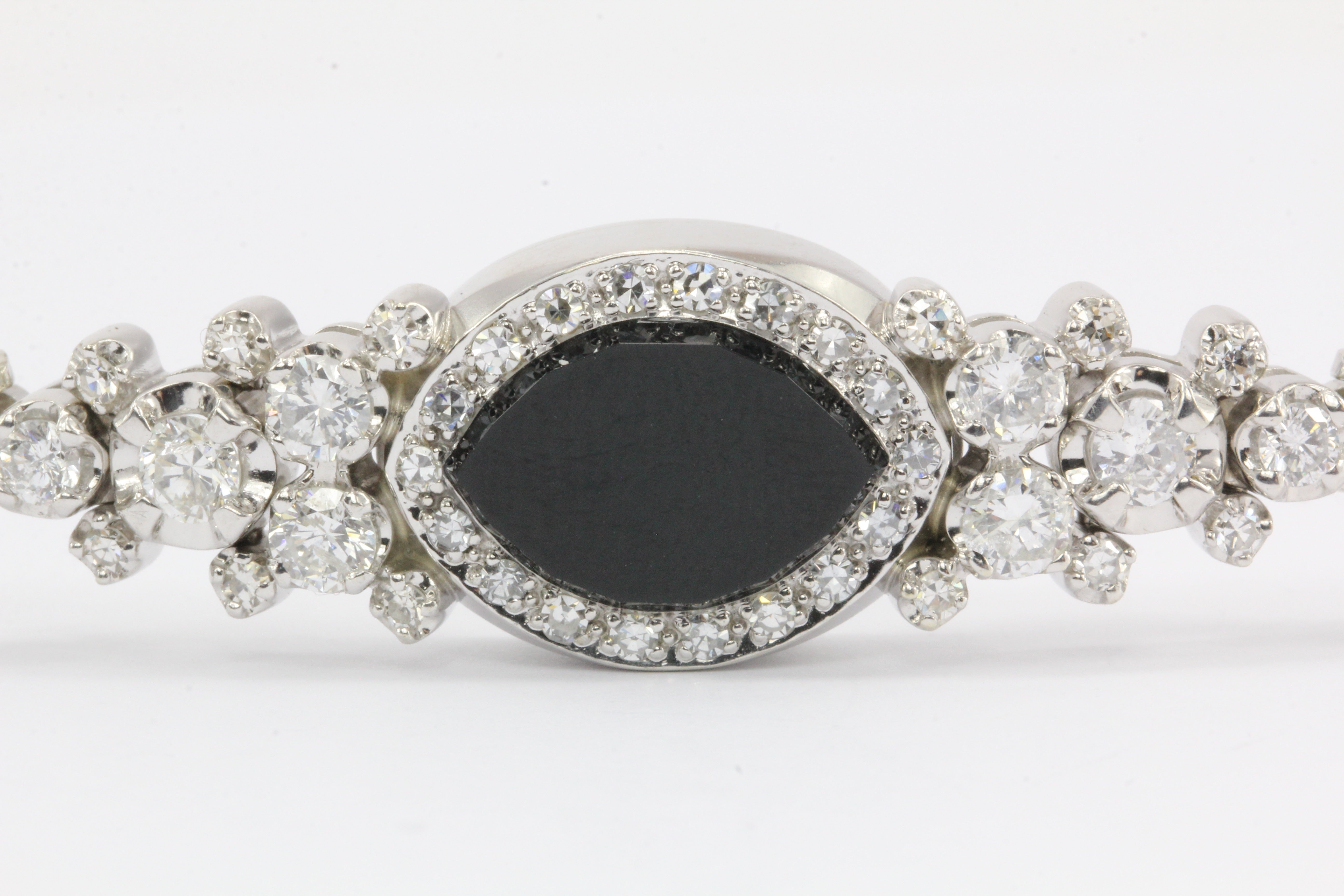 14K White Gold Diamond and Onyx Watch Conversion Bracelet - Queen May
