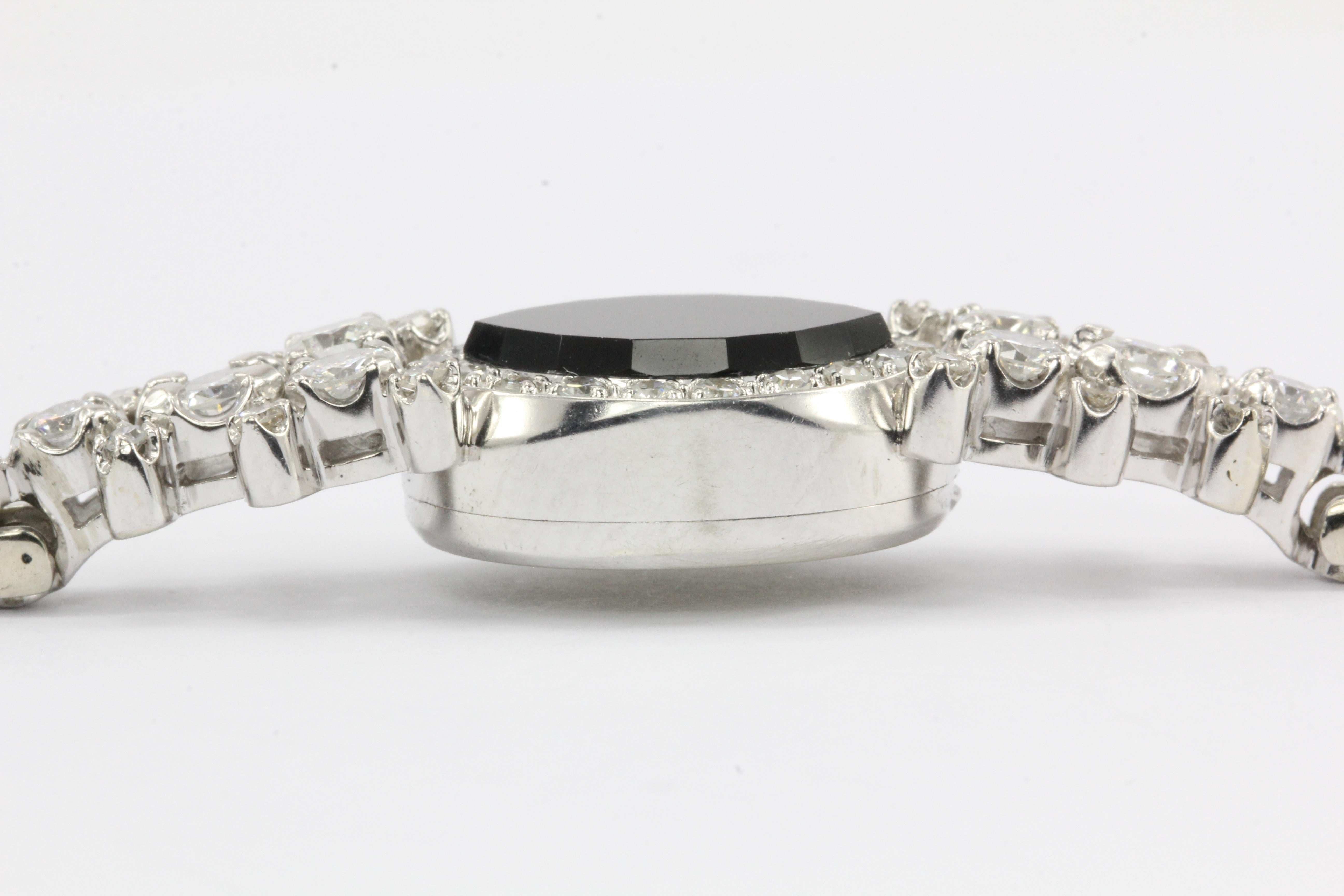 14K White Gold Diamond and Onyx Watch Conversion Bracelet - Queen May