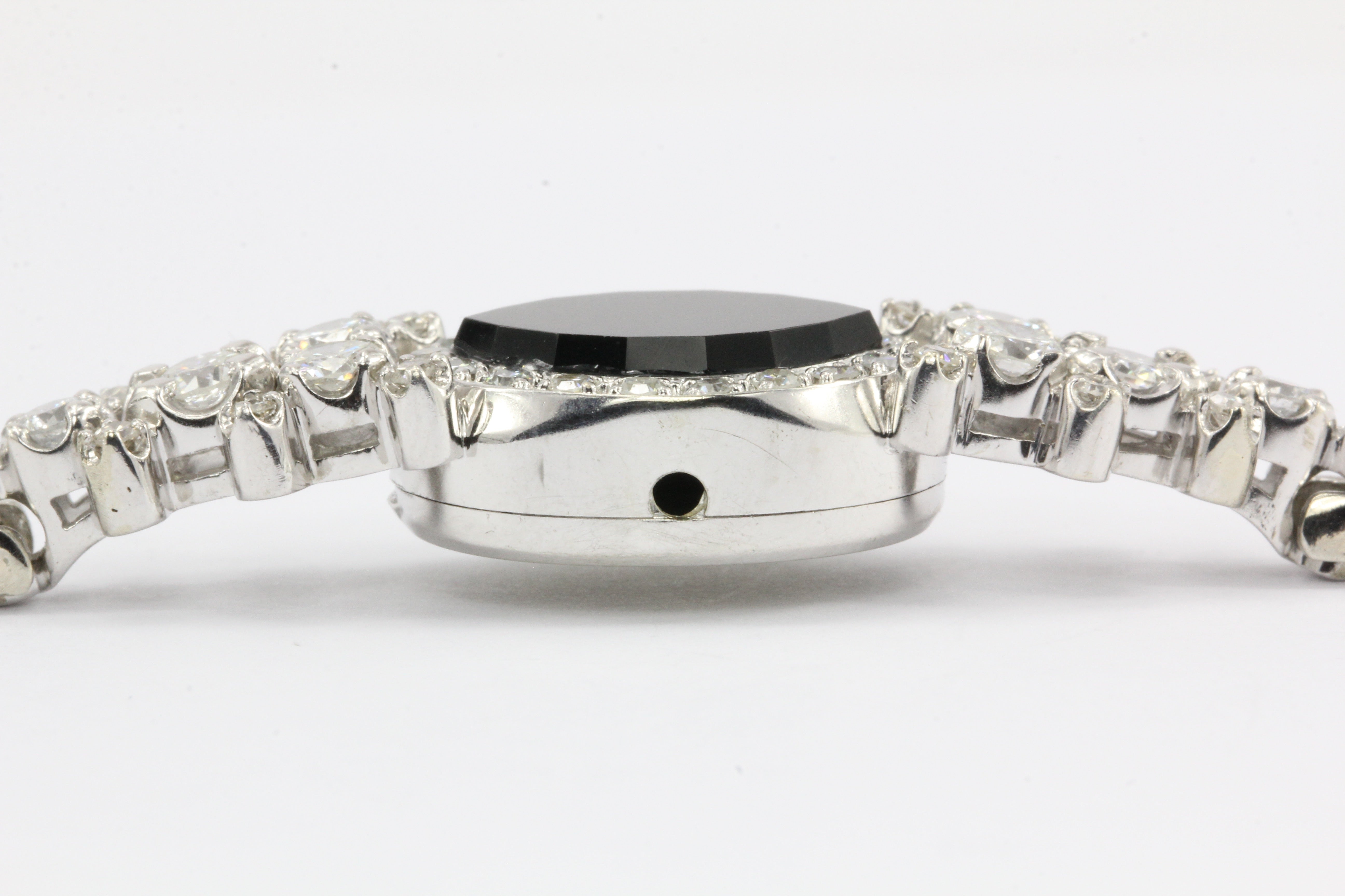 14K White Gold Diamond and Onyx Watch Conversion Bracelet - Queen May