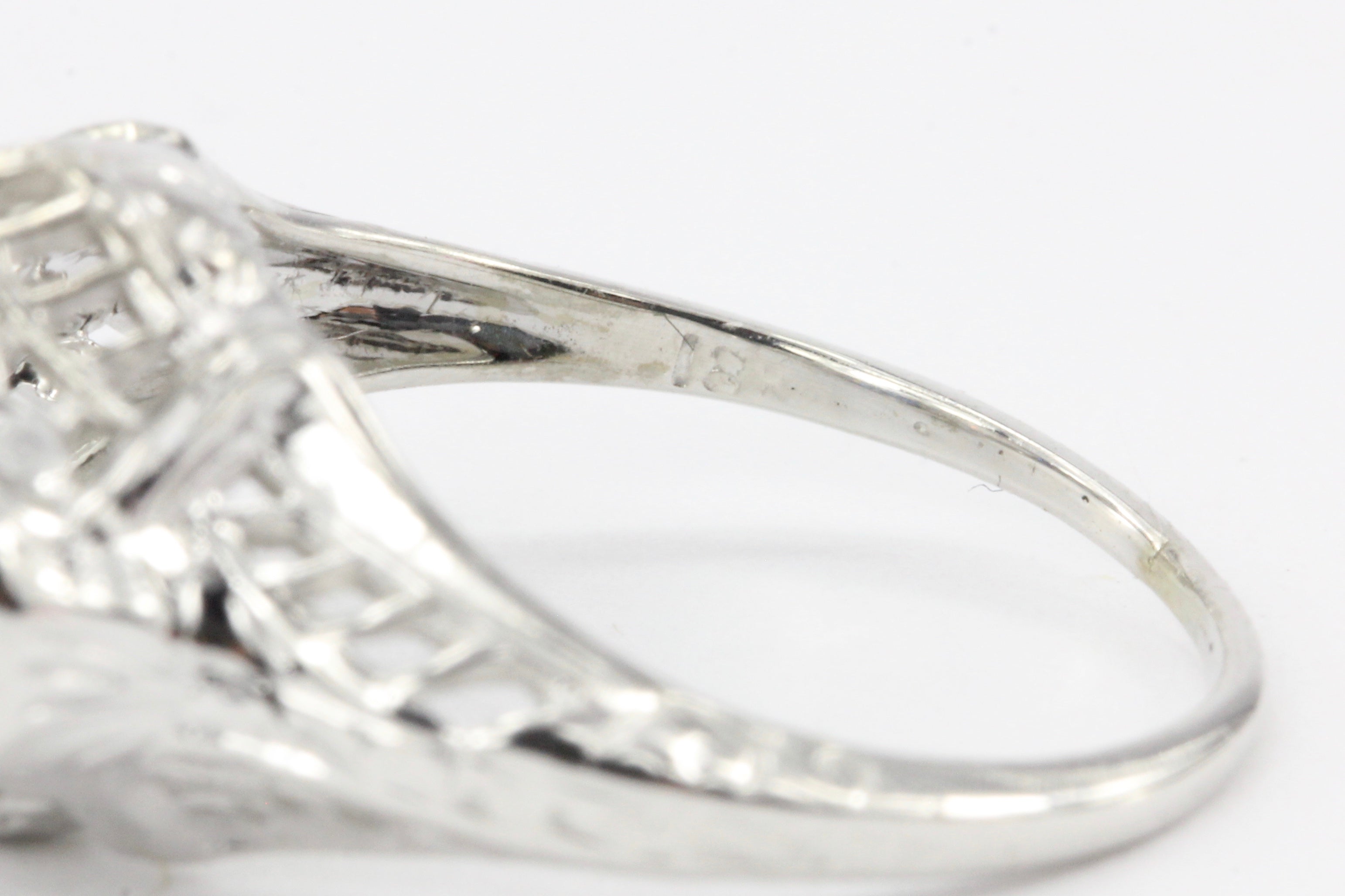 Art Deco 18K White Gold Diamond & French Cut Sapphires Engagement Ring - Queen May