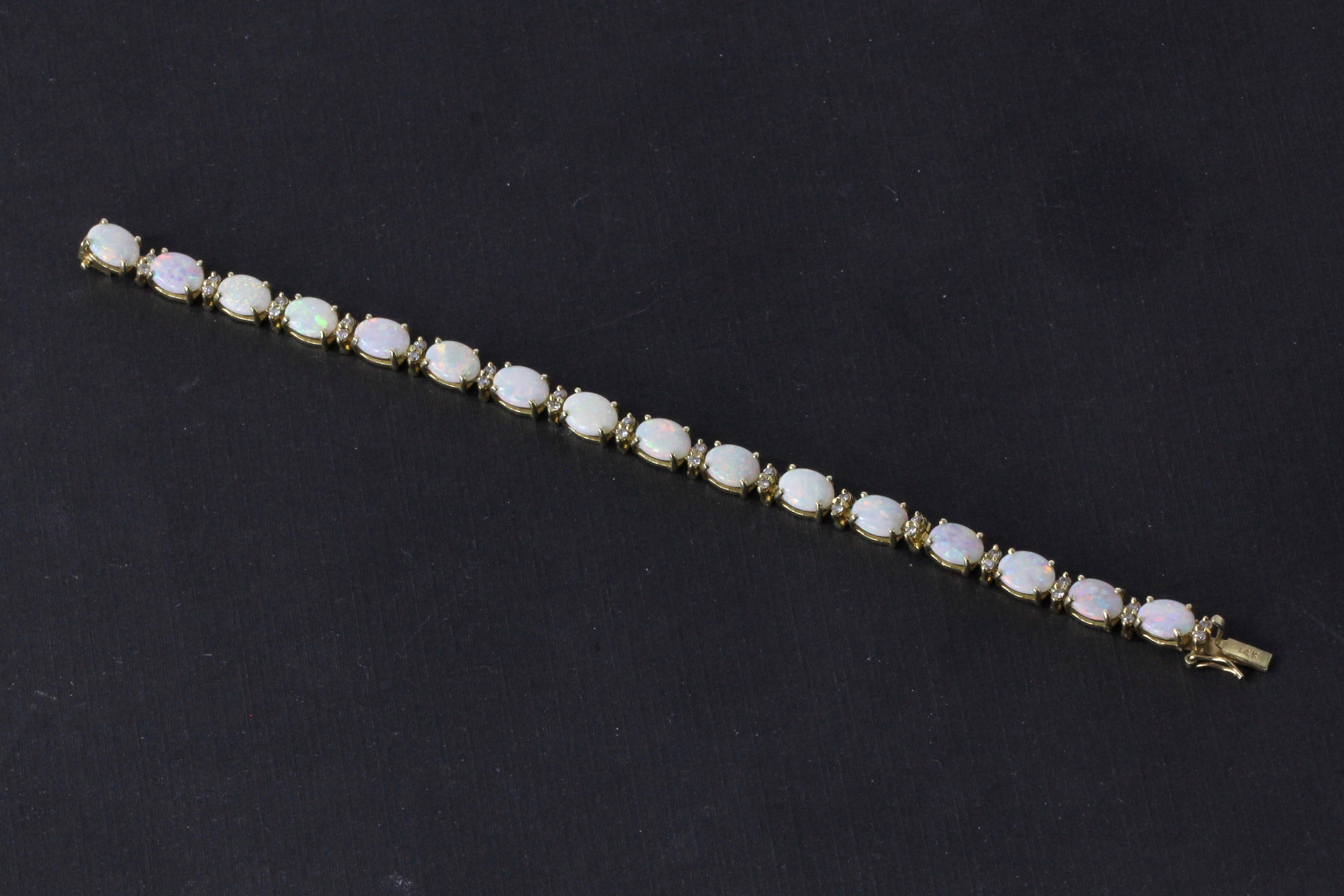 14K Yellow Gold 12 CTW Opal and Diamond Bracelet - Queen May