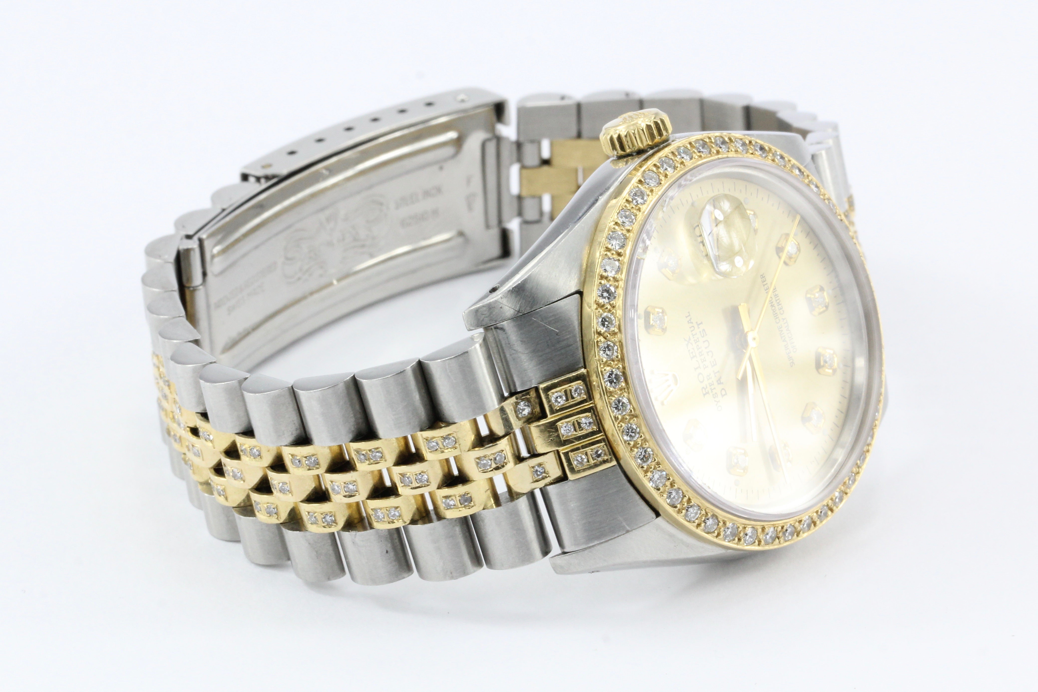Rolex Oyster Perpetual Datejust 16013 Diamond Stainless 18K Mens Watch - Queen May