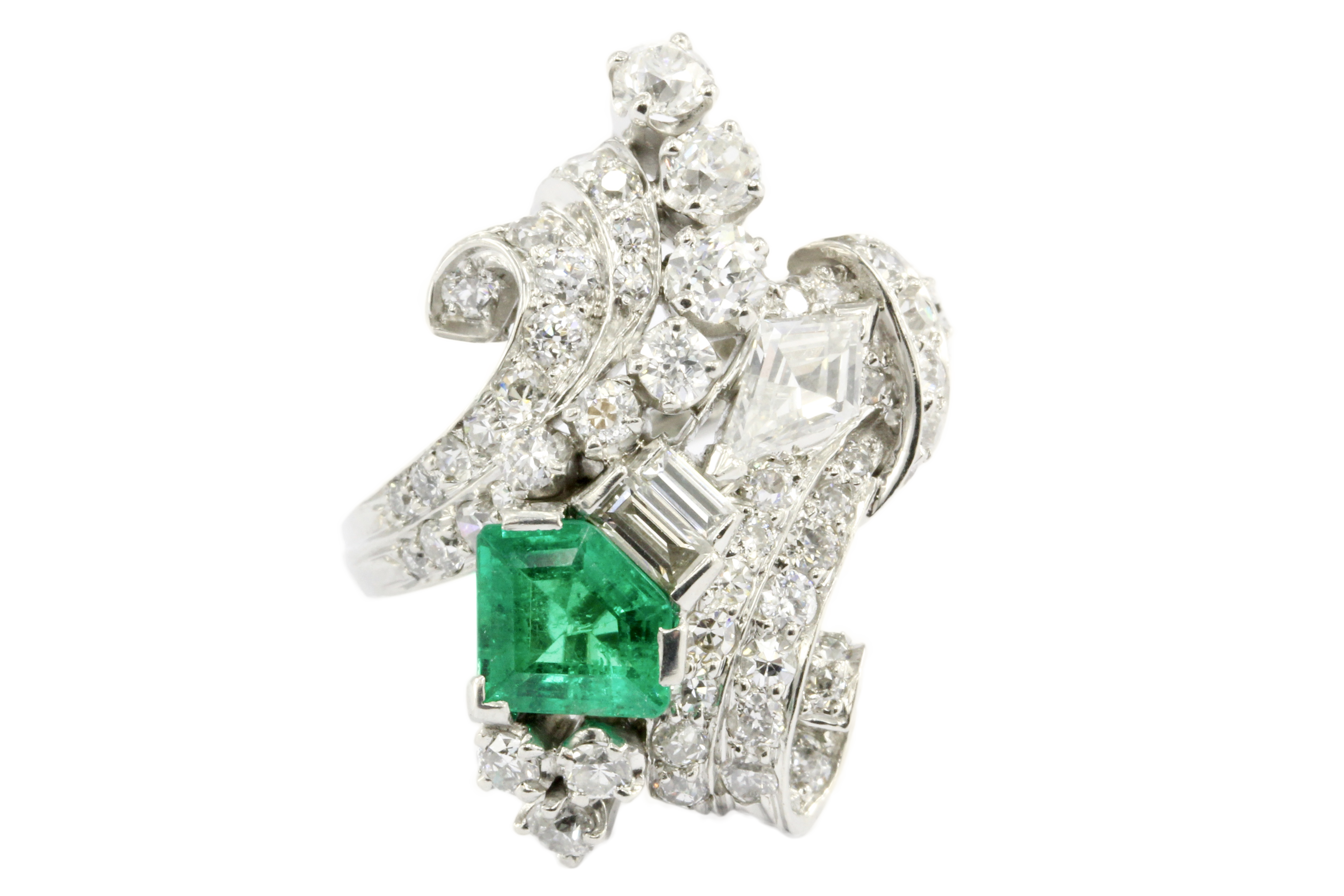 Retro Art Deco Platinum Diamond Emerald Cluster Ring C.1930's - Queen May