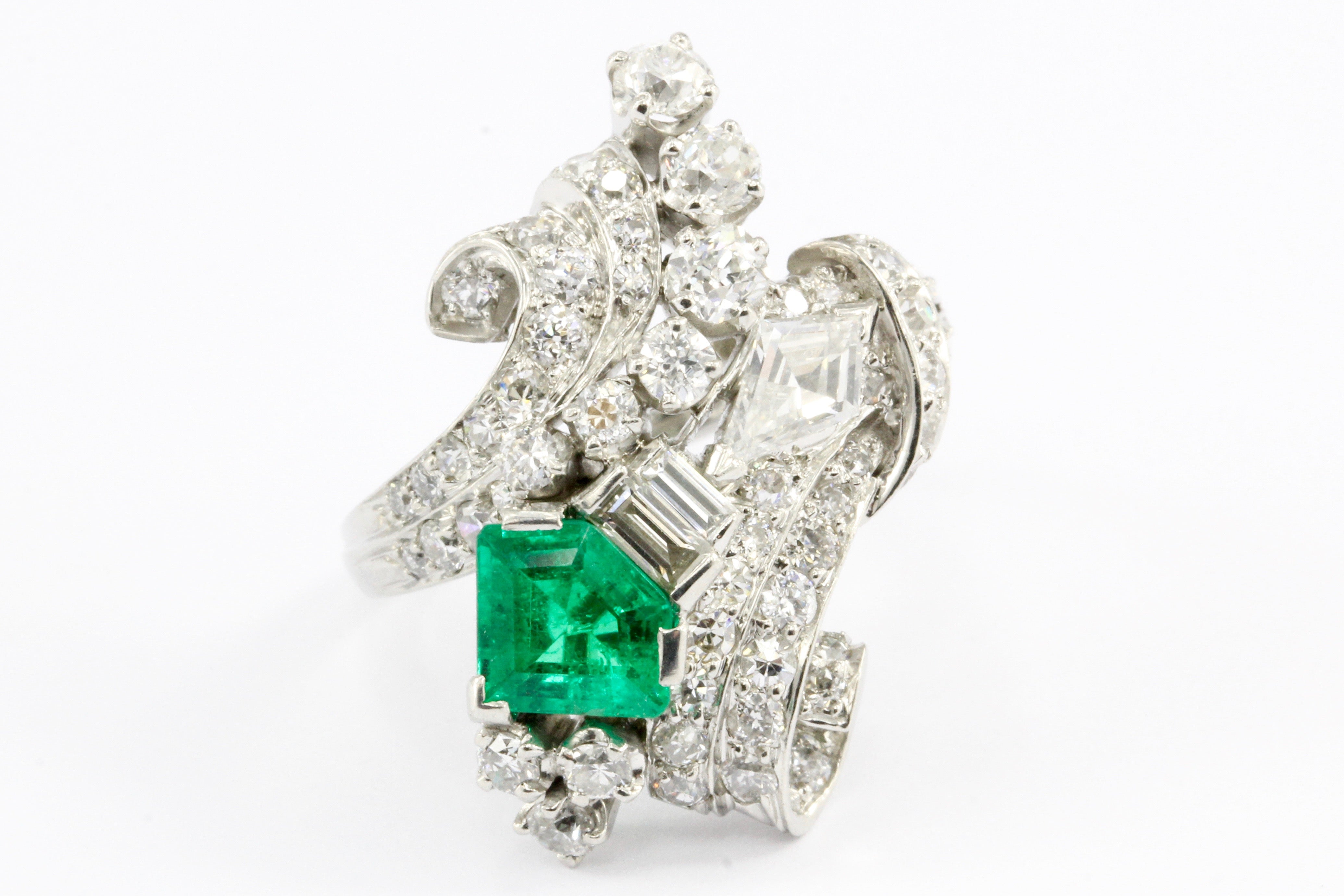 Retro Art Deco Platinum Diamond Emerald Cluster Ring C.1930's - Queen May