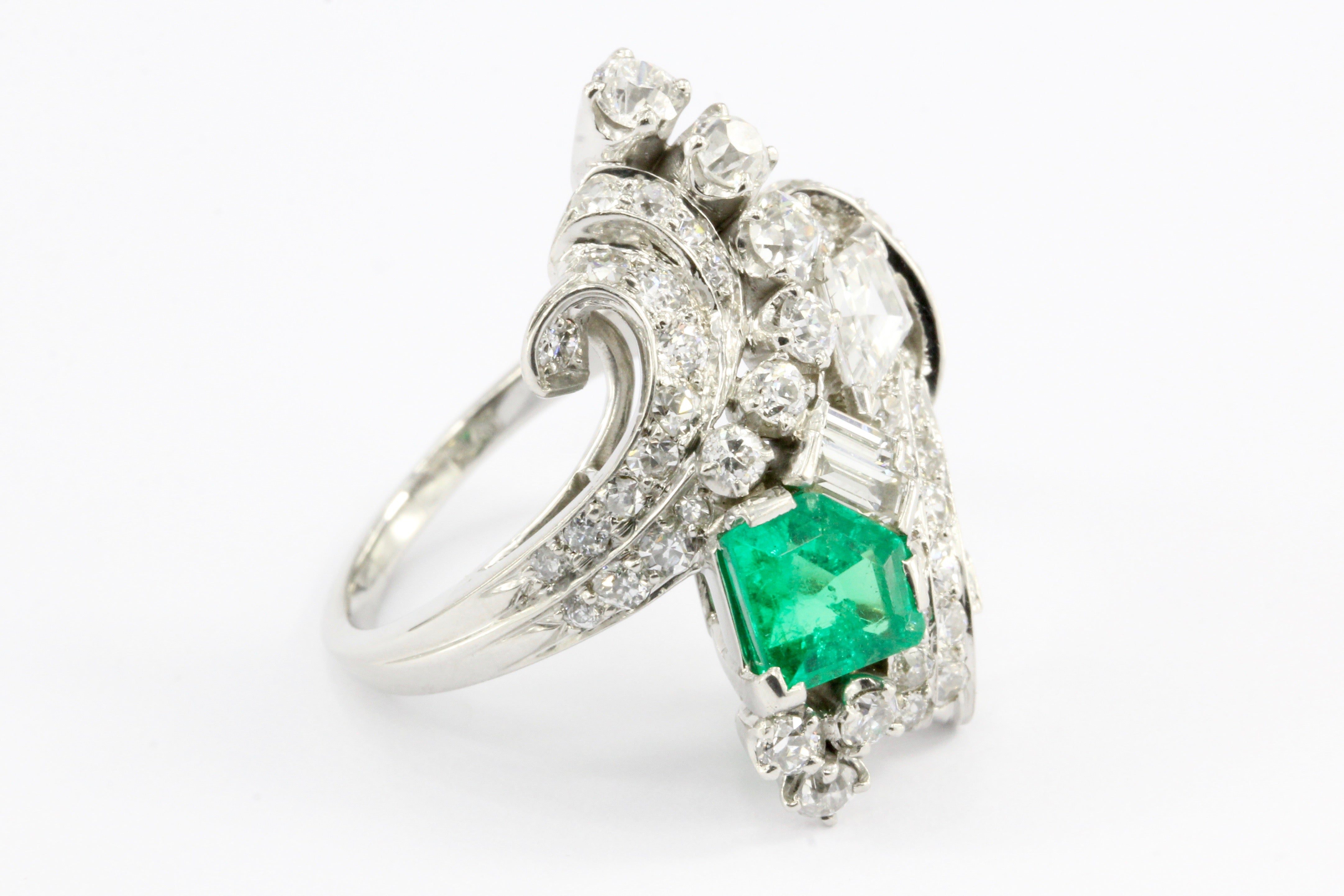 Retro Art Deco Platinum Diamond Emerald Cluster Ring C.1930's - Queen May
