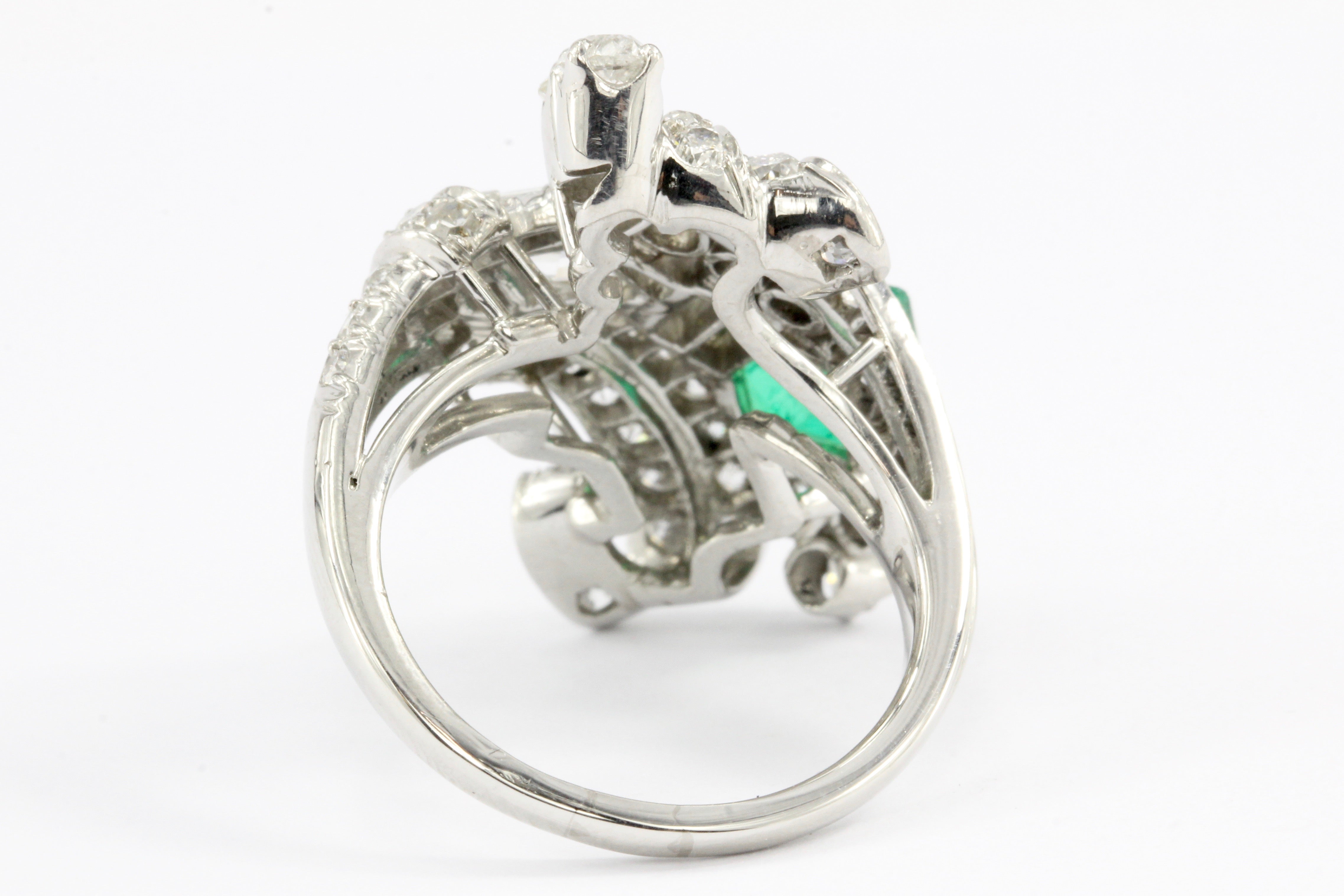 Retro Art Deco Platinum Diamond Emerald Cluster Ring C.1930's - Queen May