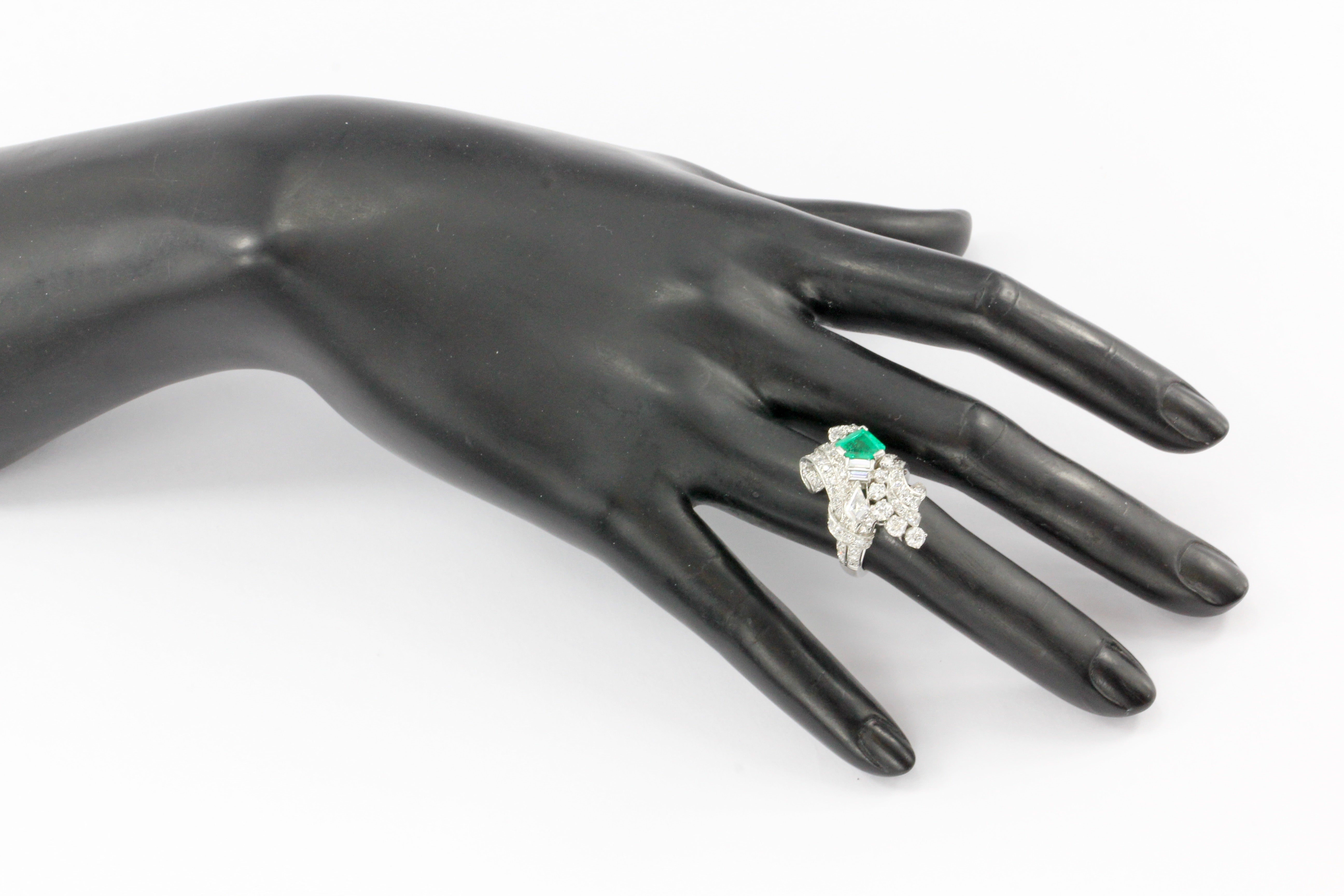 Retro Art Deco Platinum Diamond Emerald Cluster Ring C.1930's - Queen May