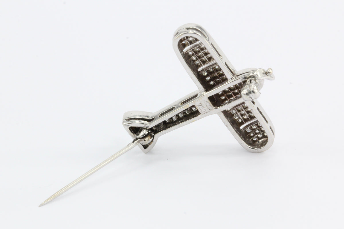 18K White Gold Diamond J. Gideon Airplane Brooch/Pin - Queen May