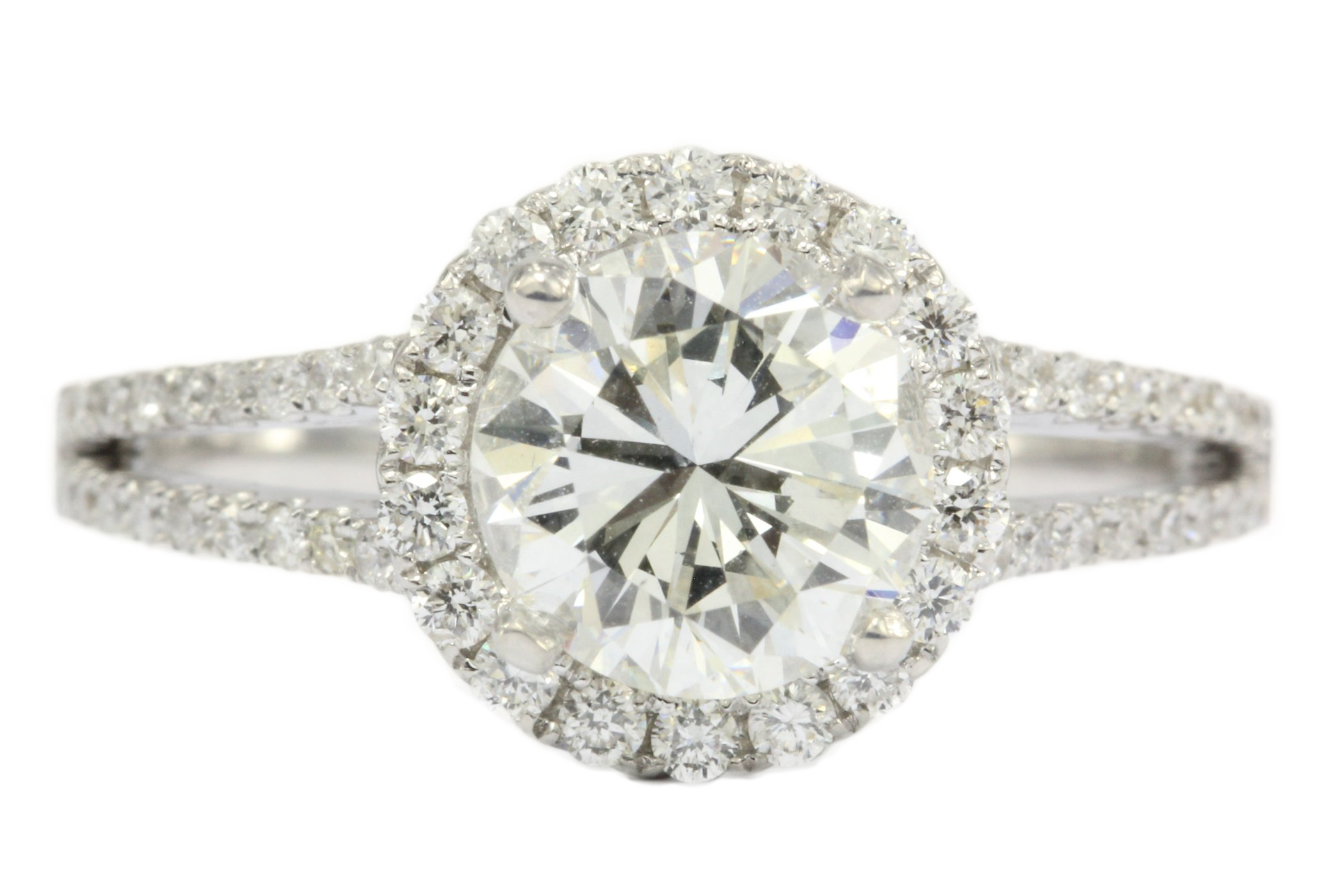 1.59 Carat Diamond 18K White Gold Halo Engagement Ring 2.1 CTW NEW - Queen May