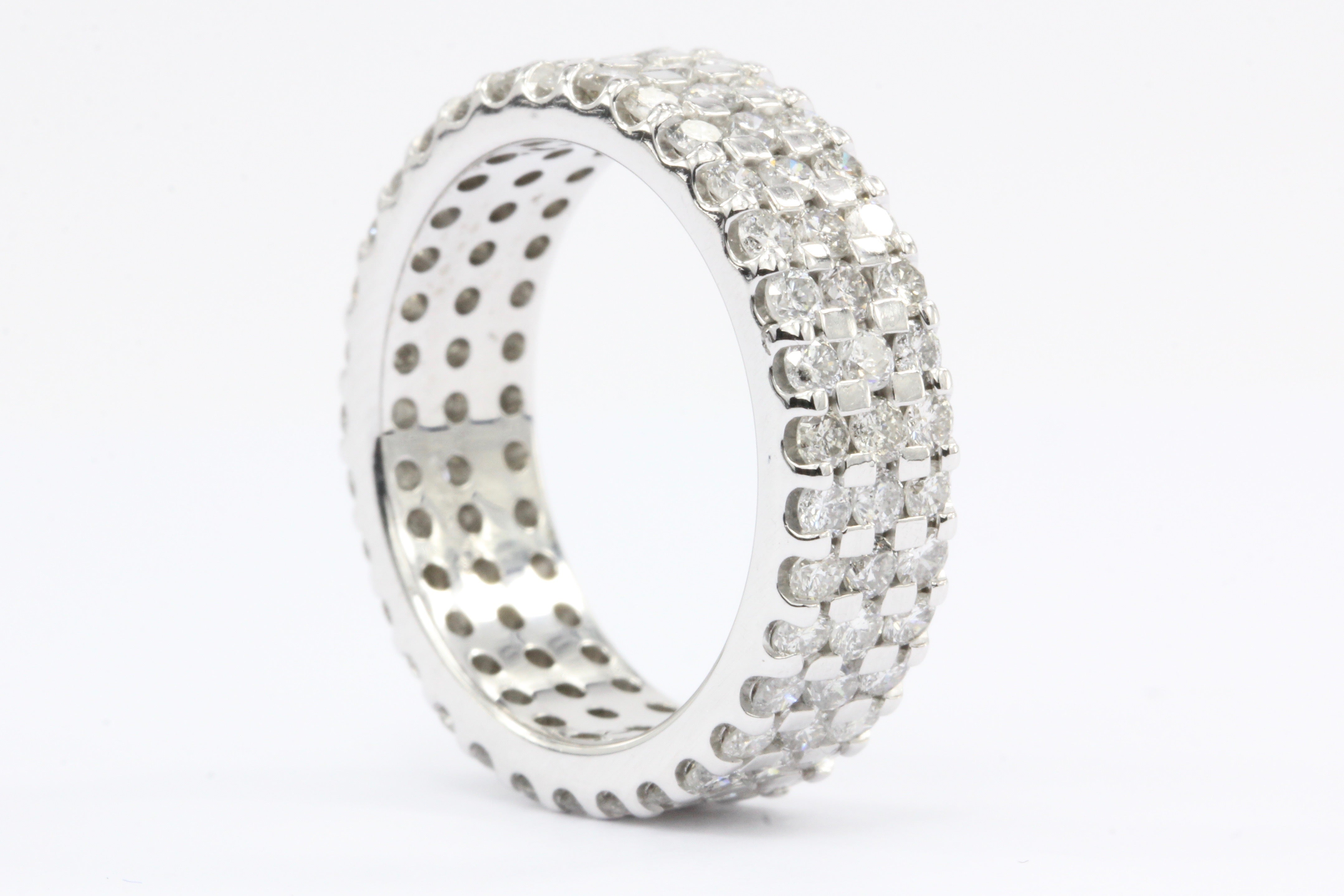 14K White Gold 3 Row 3 CTW Diamond Full Eternity Band Ring Size 6.5 - Queen May