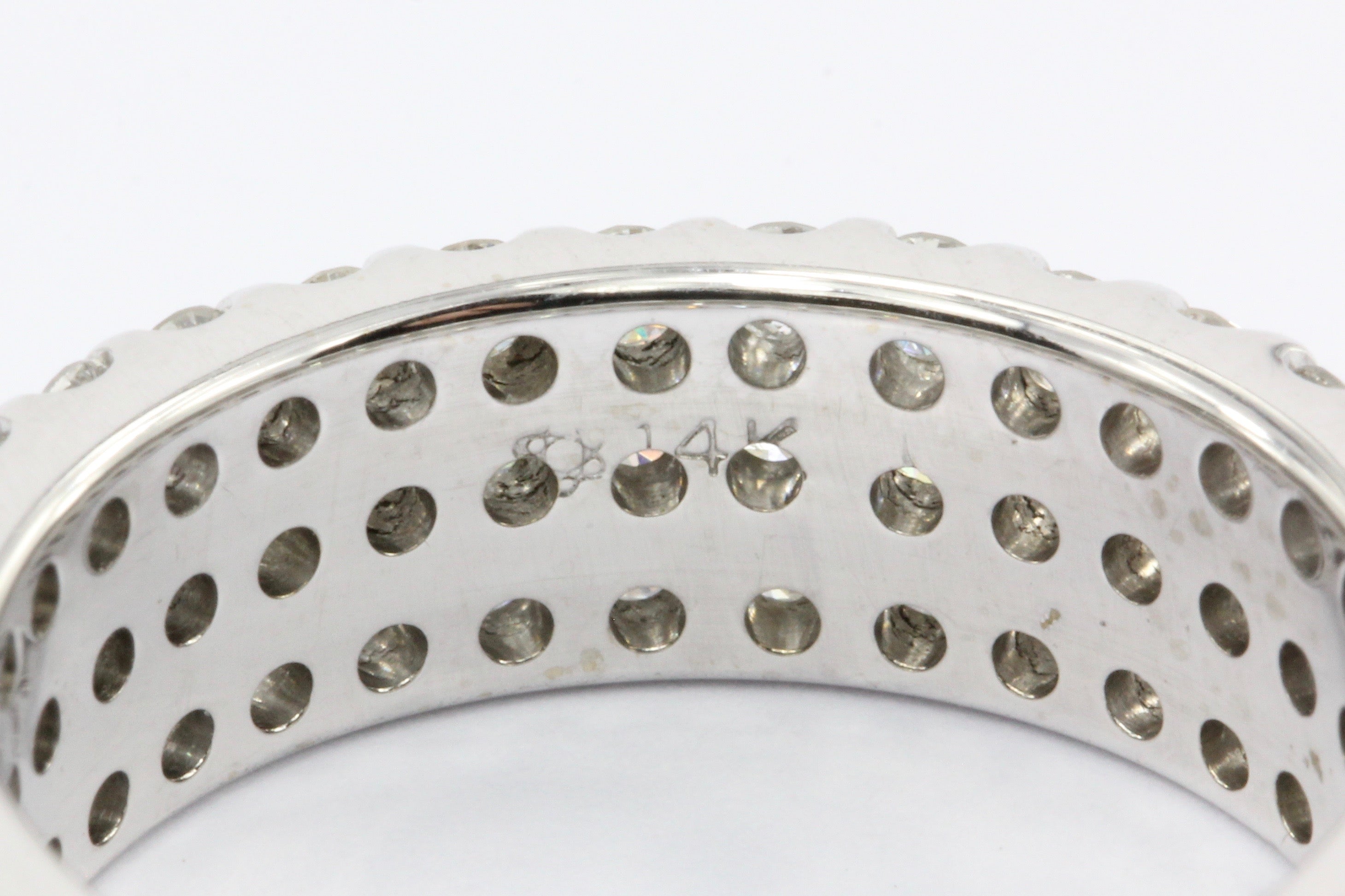 14K White Gold 3 Row 3 CTW Diamond Full Eternity Band Ring Size 6.5 - Queen May