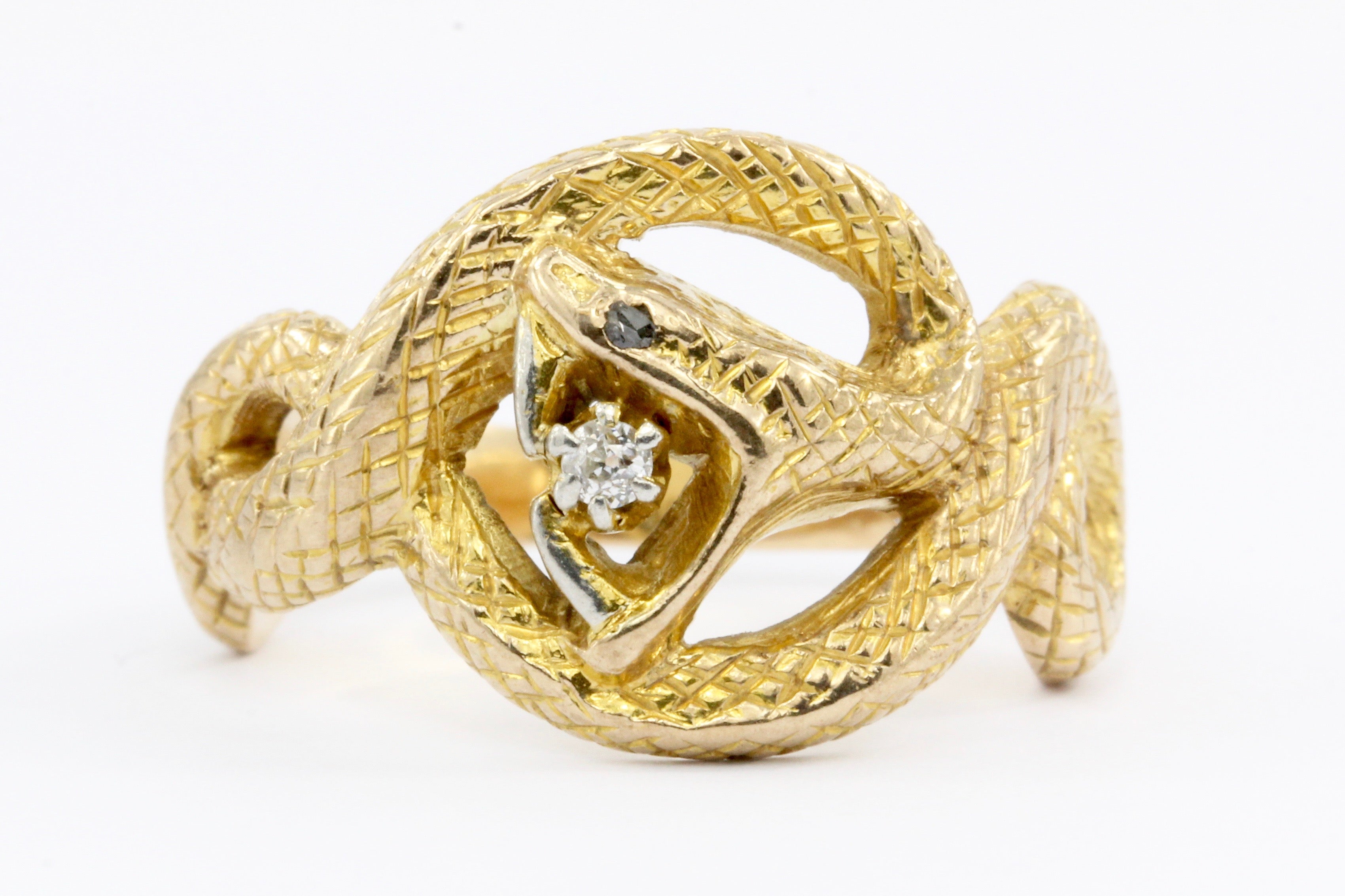 Victorian 14K Gold Diamond Curled Snake Ring c.1880 - Queen May