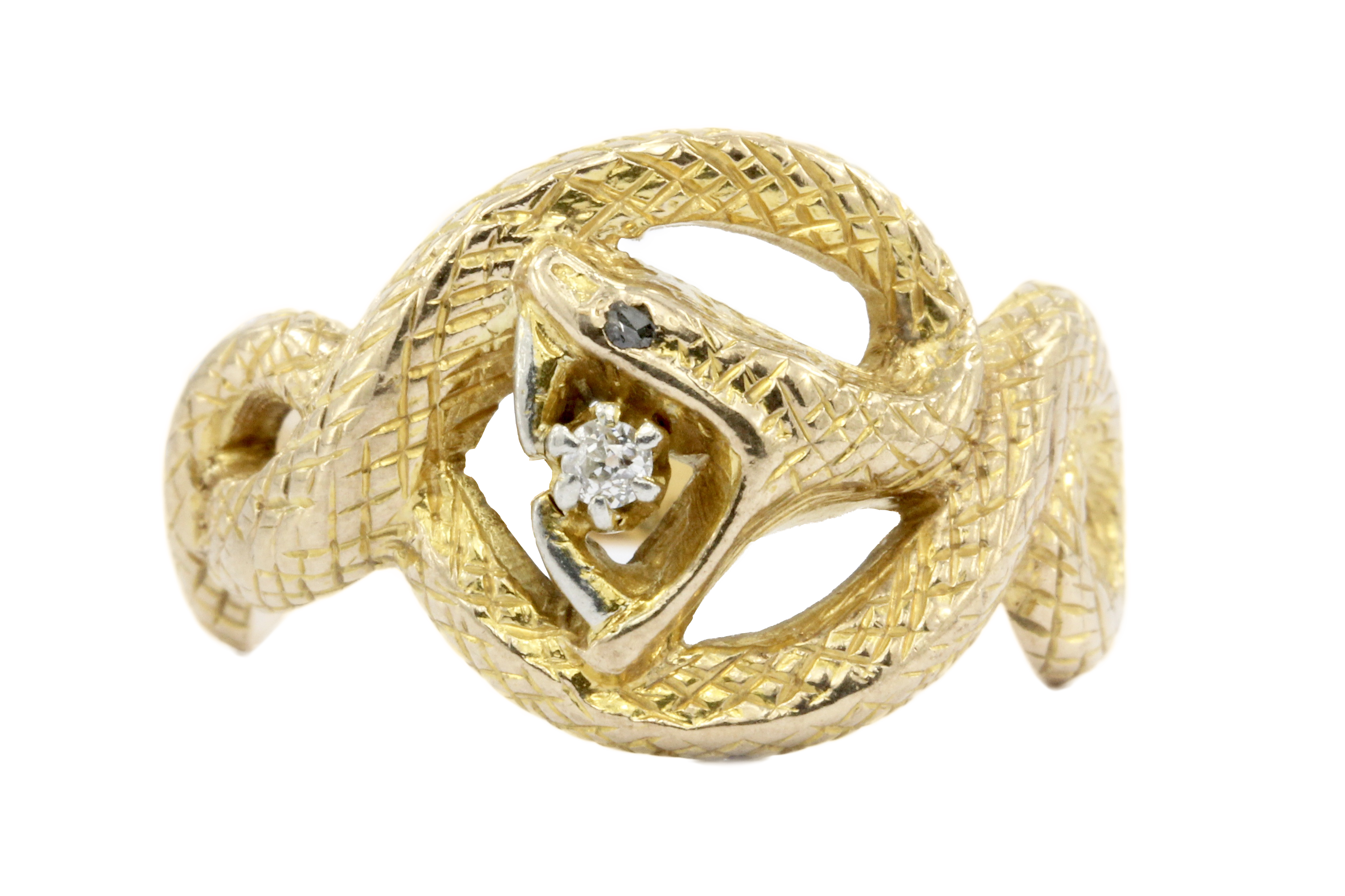 Victorian 14K Gold Diamond Curled Snake Ring c.1880 - Queen May