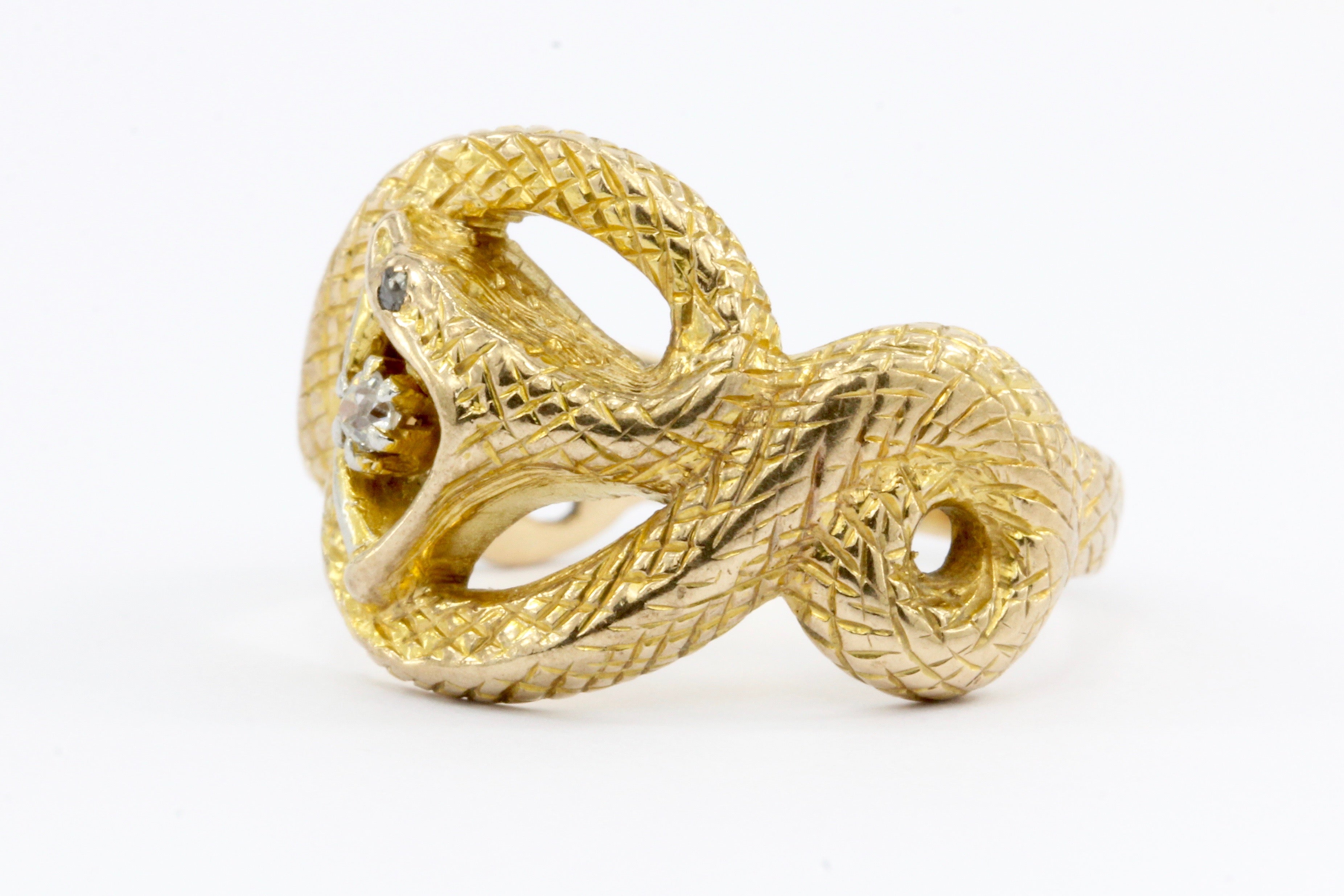 Victorian 14K Gold Diamond Curled Snake Ring c.1880 - Queen May