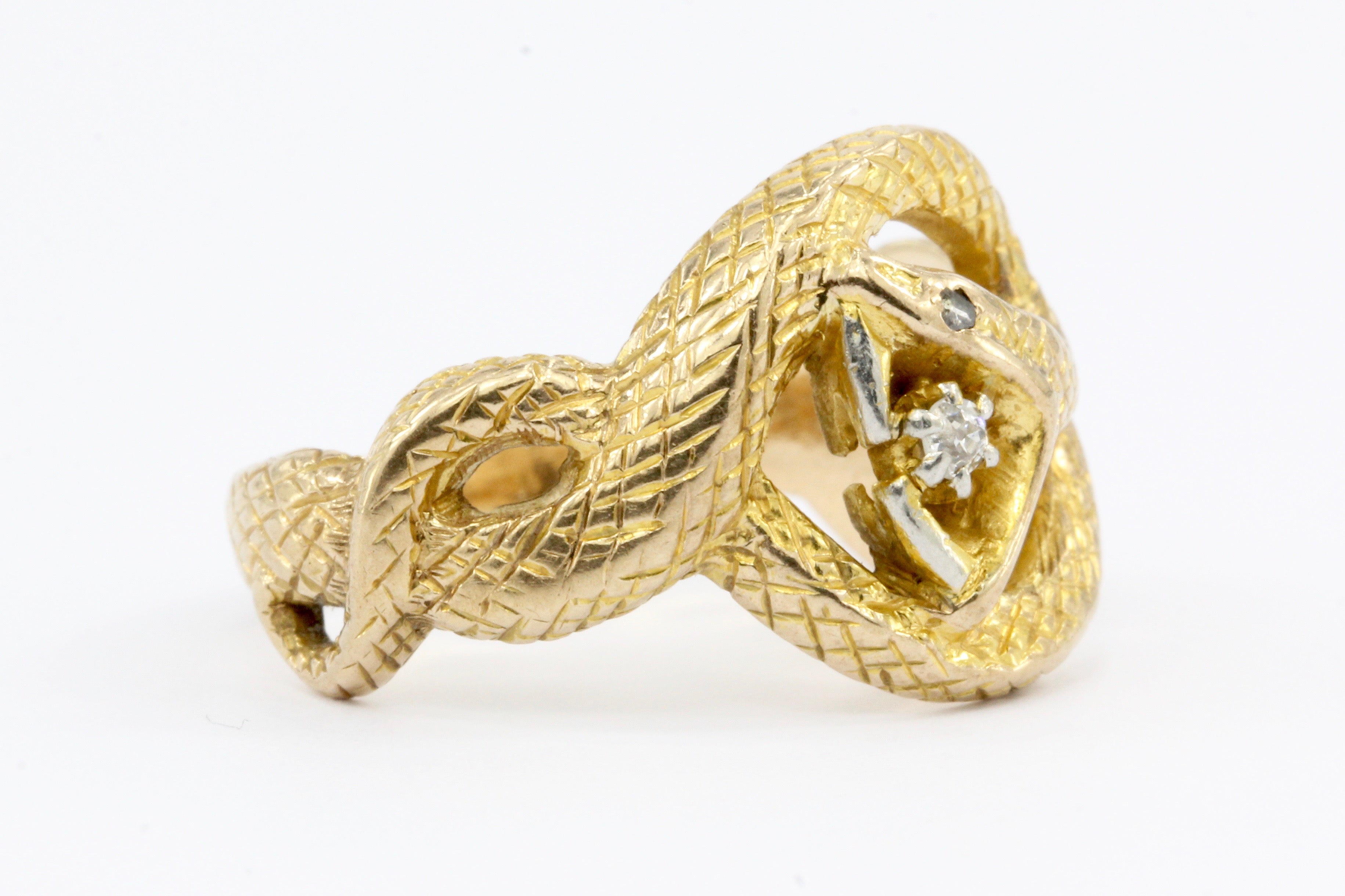Victorian 14K Gold Diamond Curled Snake Ring c.1880 - Queen May