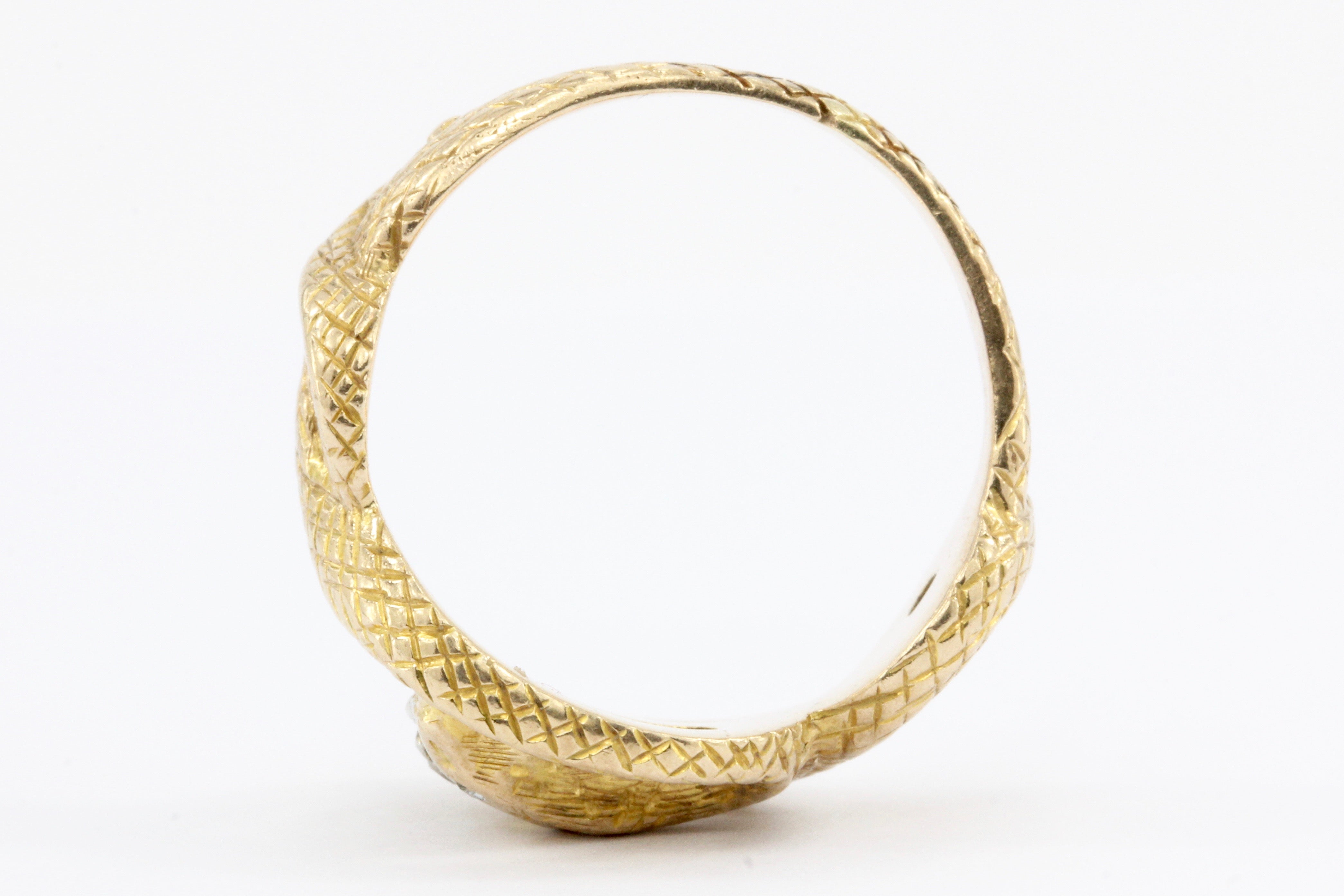 Victorian 14K Gold Diamond Curled Snake Ring c.1880 - Queen May