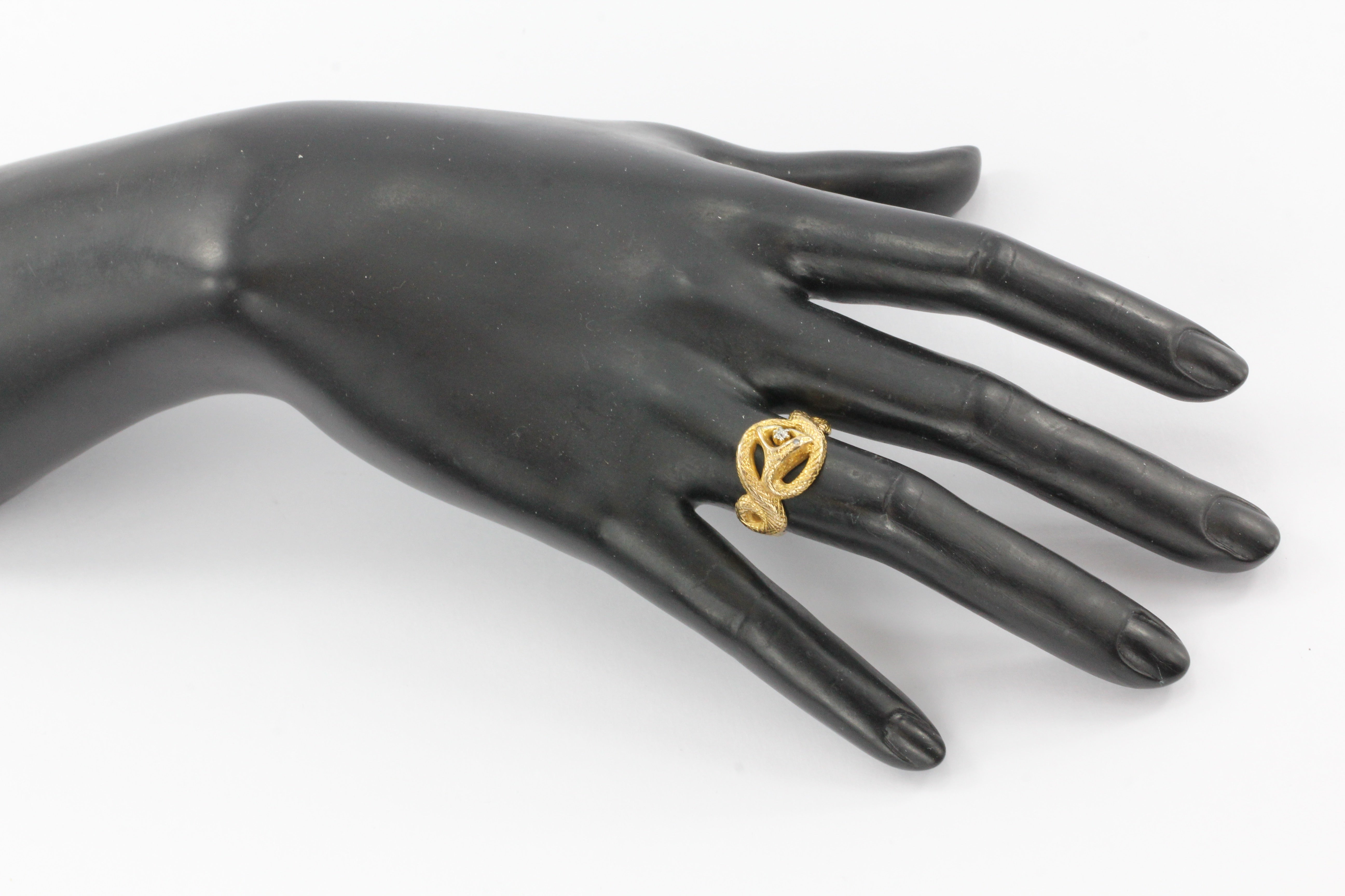 Victorian 14K Gold Diamond Curled Snake Ring c.1880 - Queen May