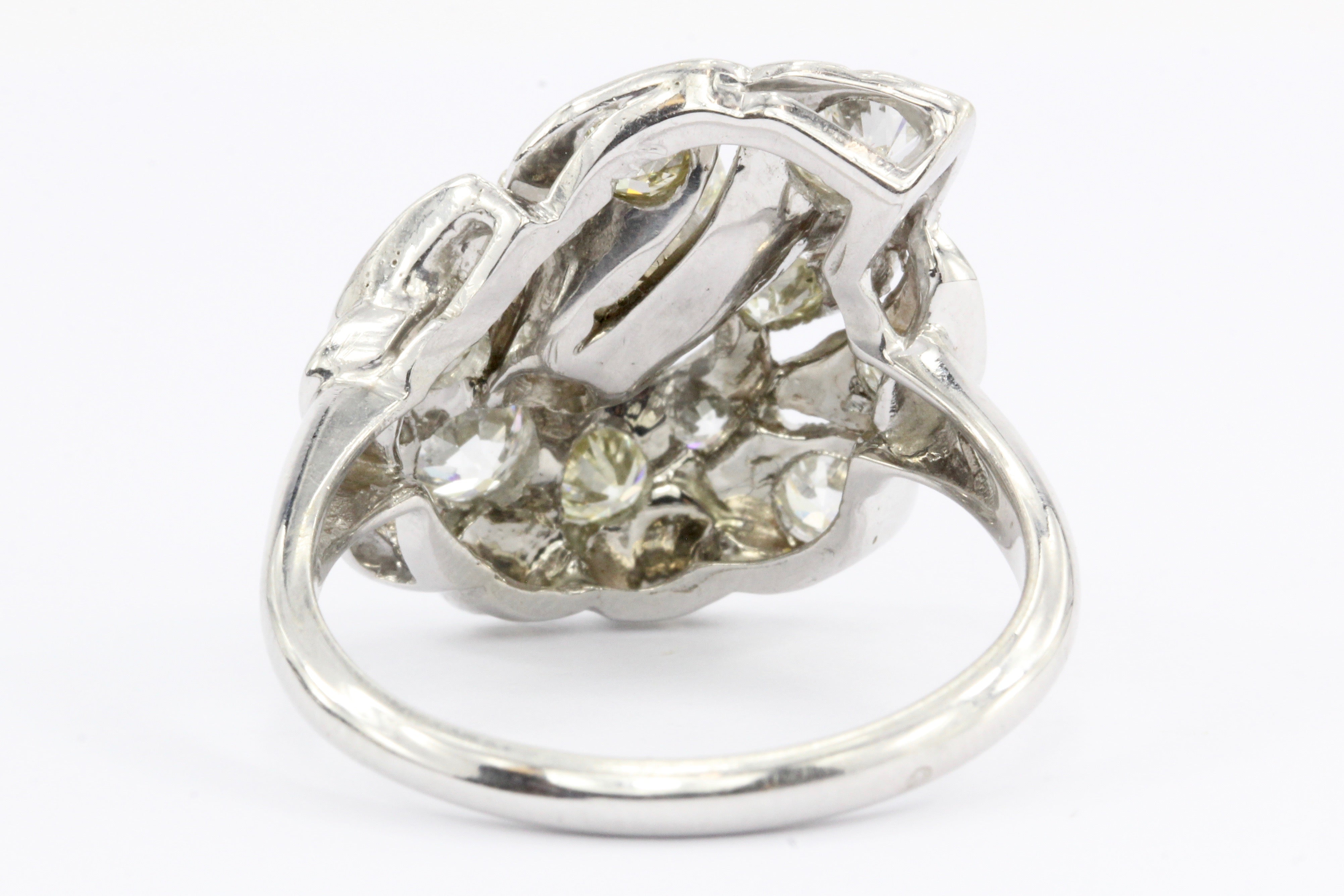 Retro 14K White Gold Old European Cut Diamond Cluster Ring C.1940's - Queen May