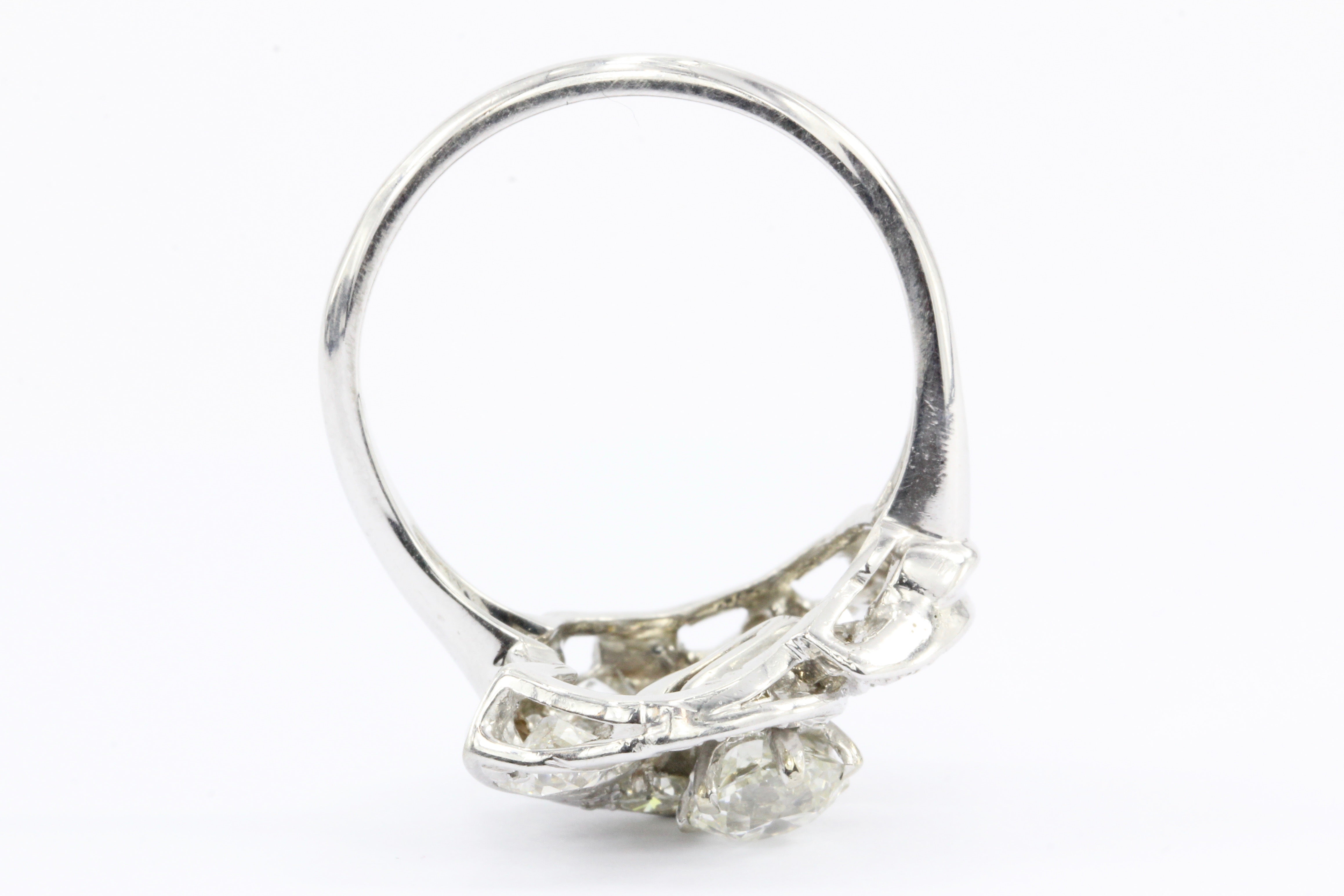 Retro 14K White Gold Old European Cut Diamond Cluster Ring C.1940's - Queen May