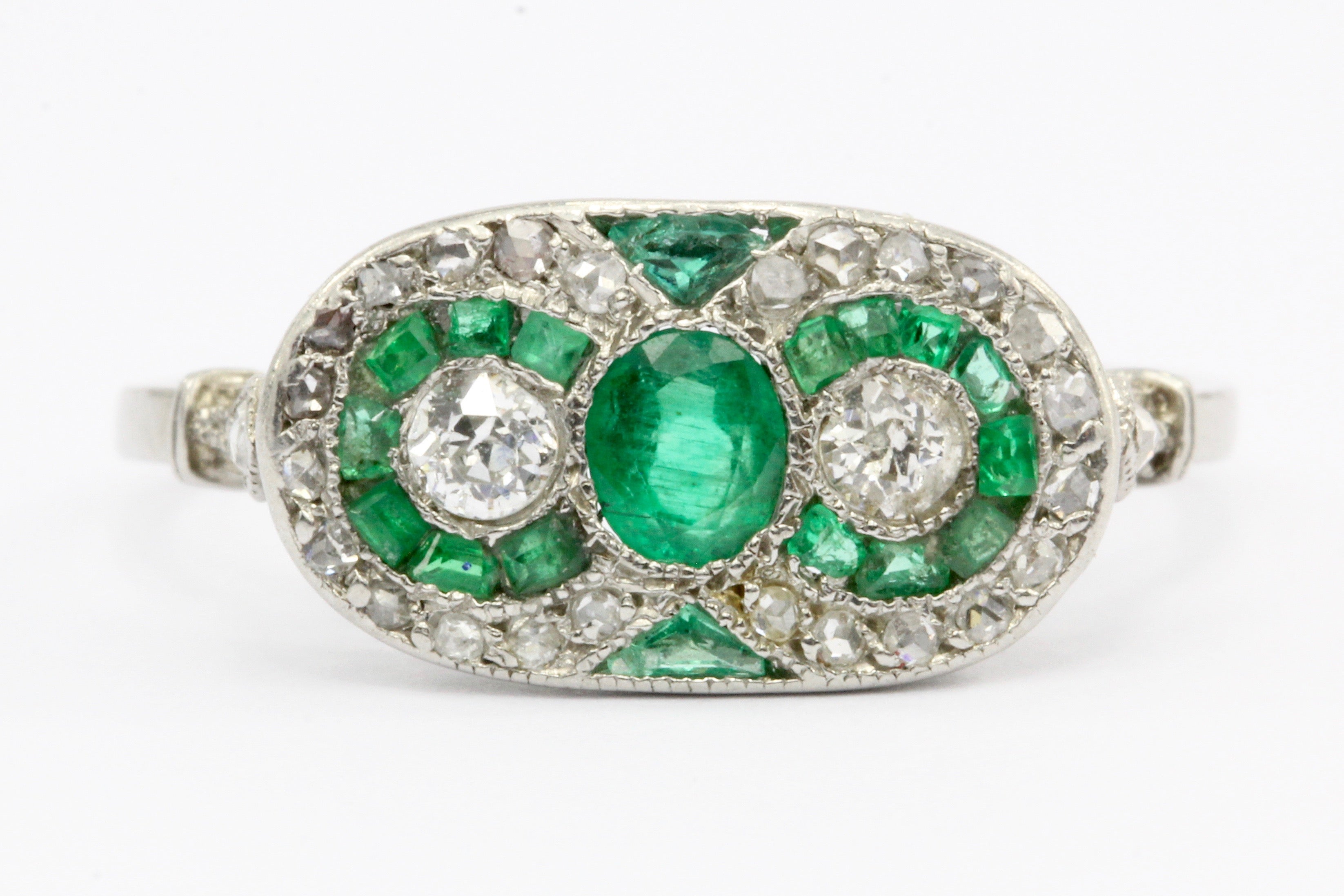 Edwardian Platinum Emerald & Rose Cut Diamond Ring C.1905 - Queen May