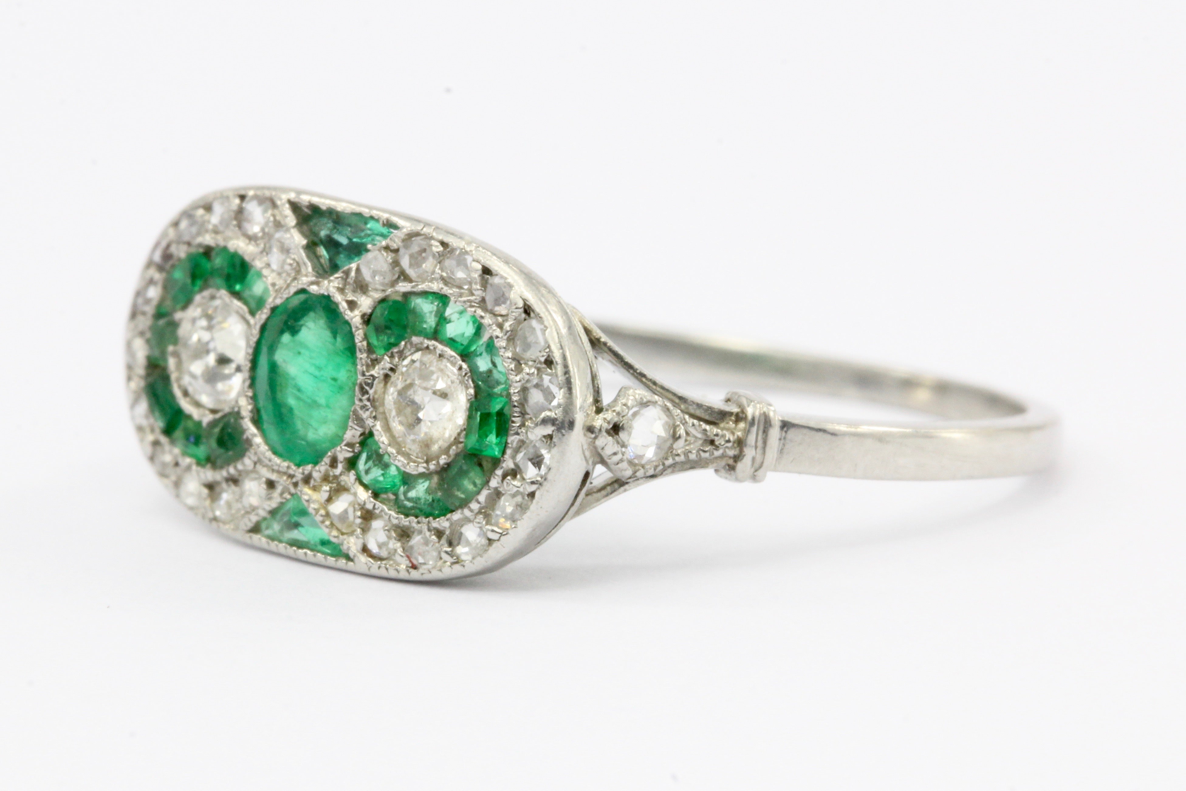 Edwardian Platinum Emerald & Rose Cut Diamond Ring C.1905 - Queen May