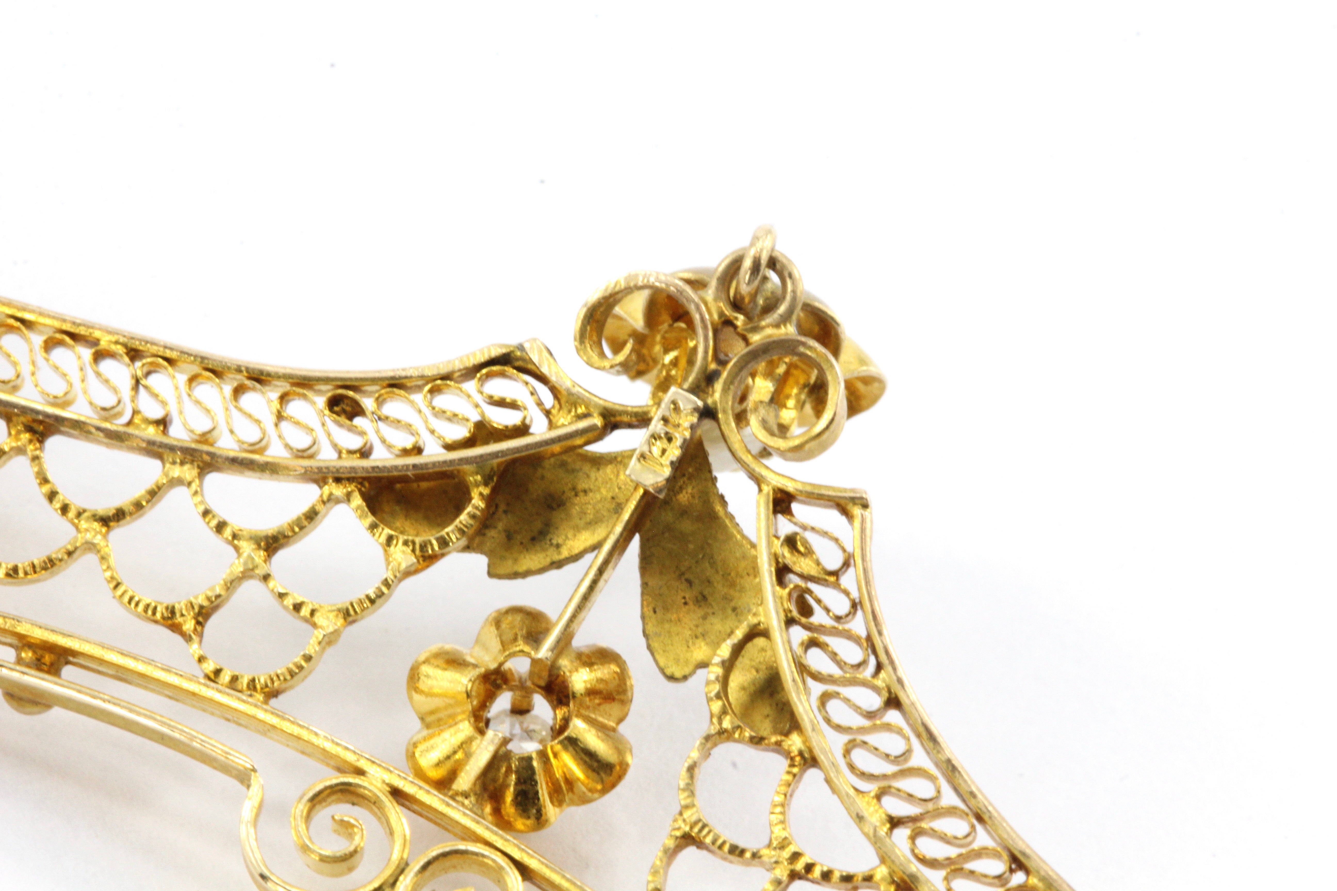 Art Nouveau 14K Gold Diamond & Pearl Necklace c.1910 - Queen May
