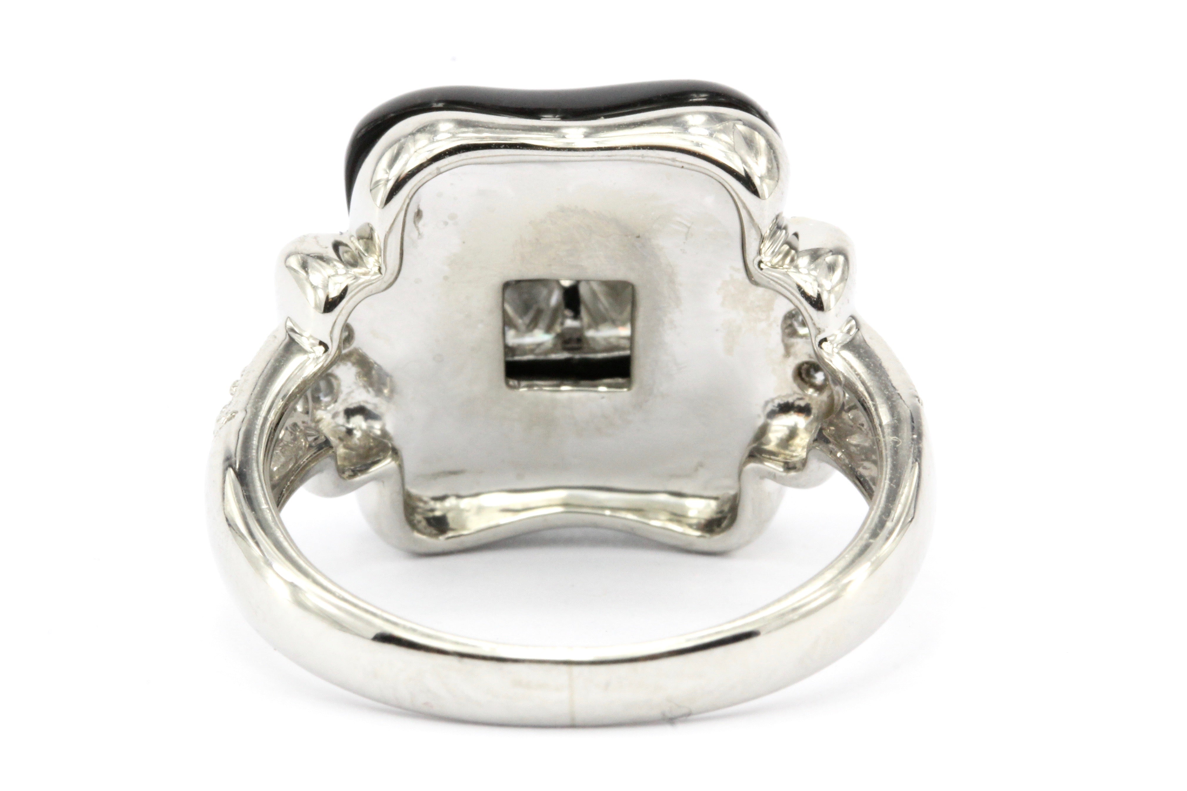 Art Deco Revival Platinum Diamond Onyx Ring - Queen May