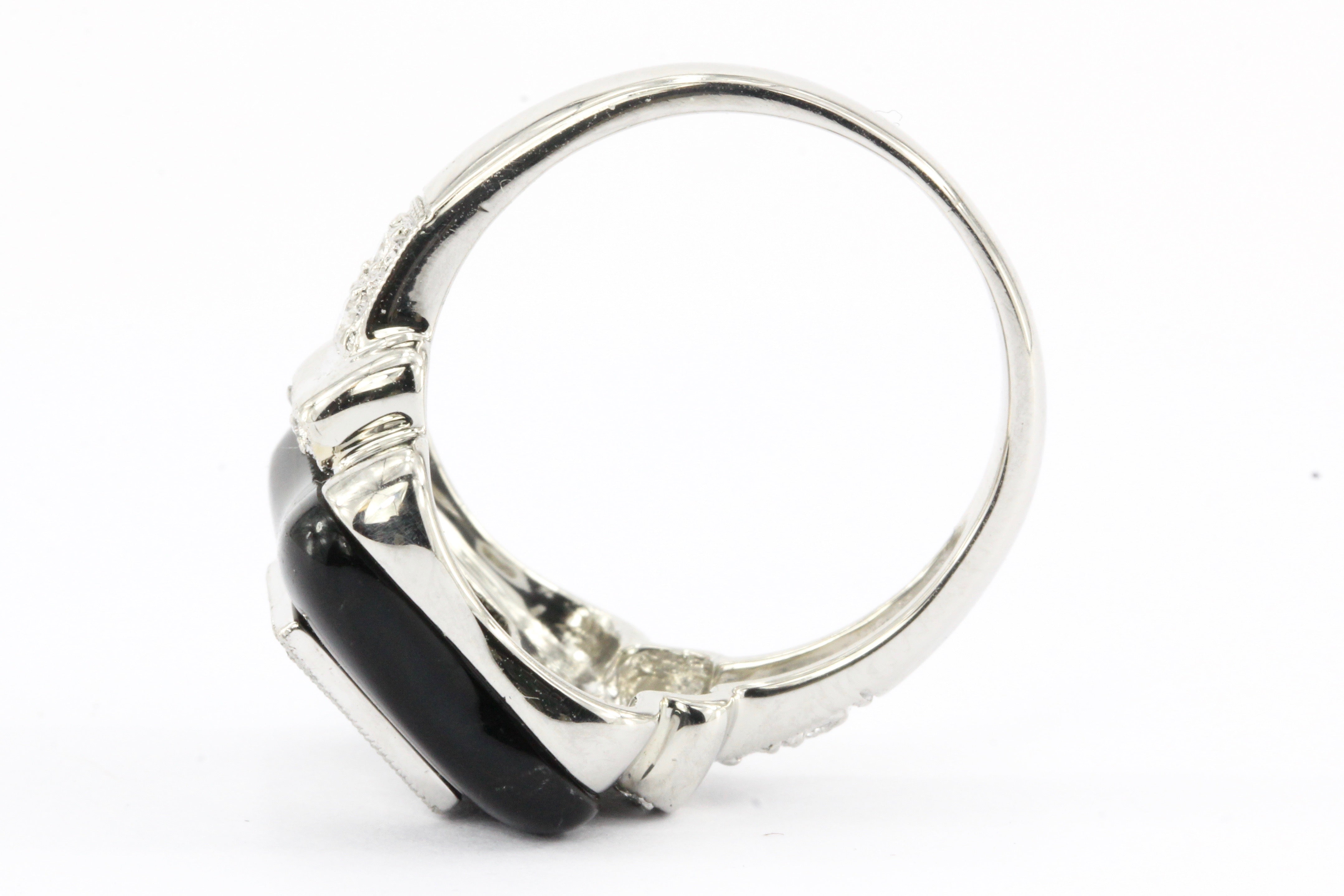 Art Deco Revival Platinum Diamond Onyx Ring - Queen May
