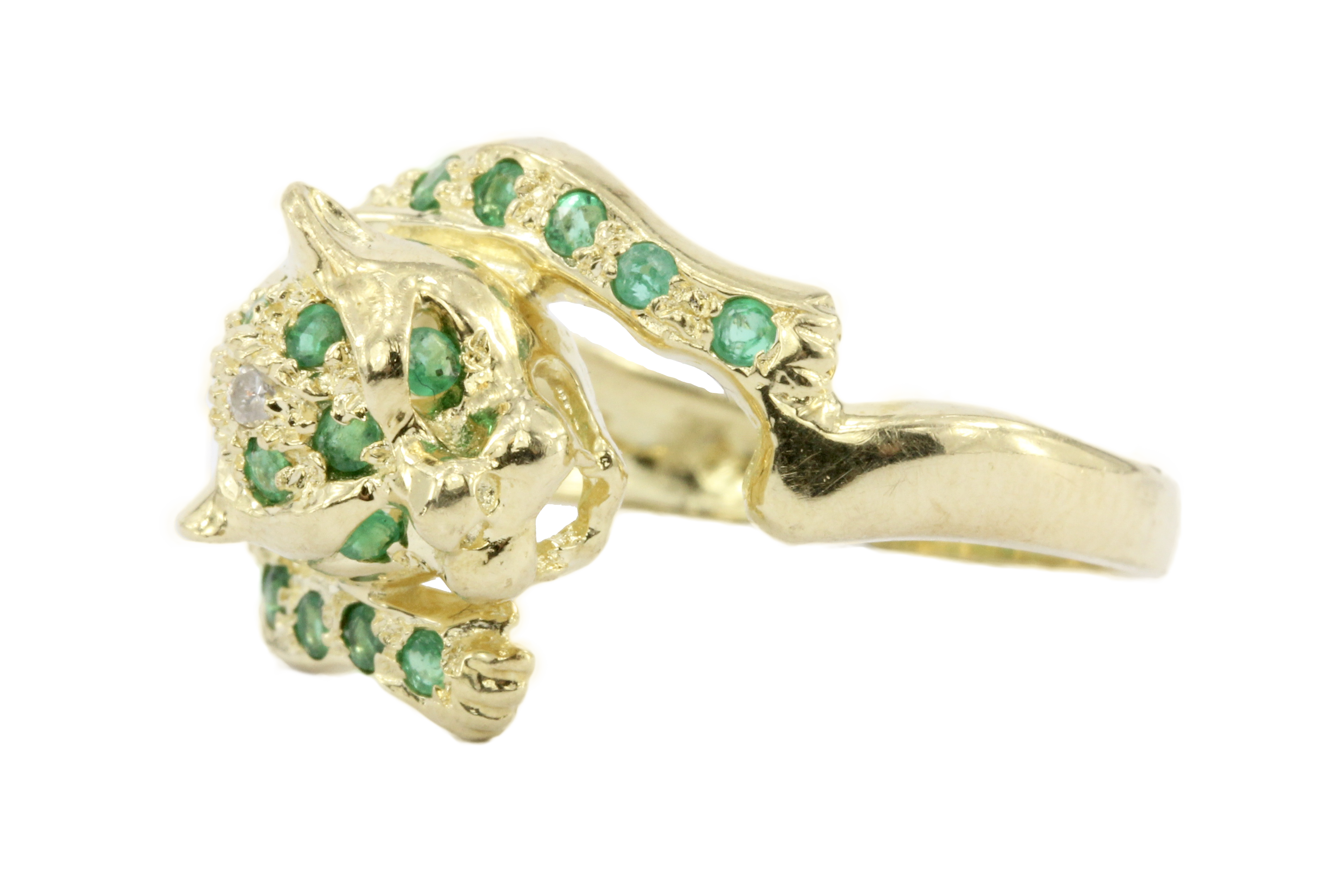 14K Gold Emerald & Diamond Panther Ring Size 6.75 - Queen May
