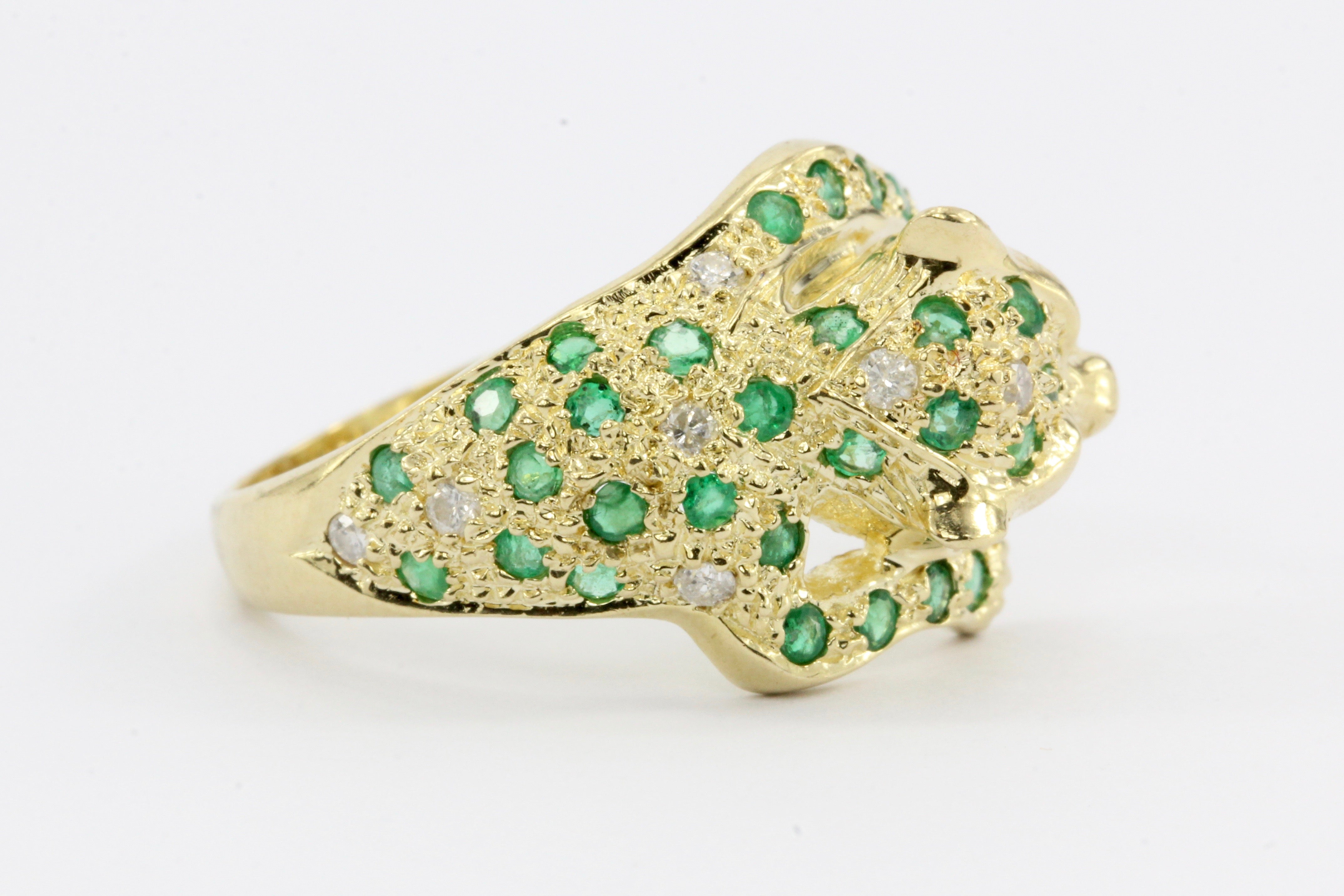 14K Gold Emerald & Diamond Panther Ring Size 6.75 - Queen May