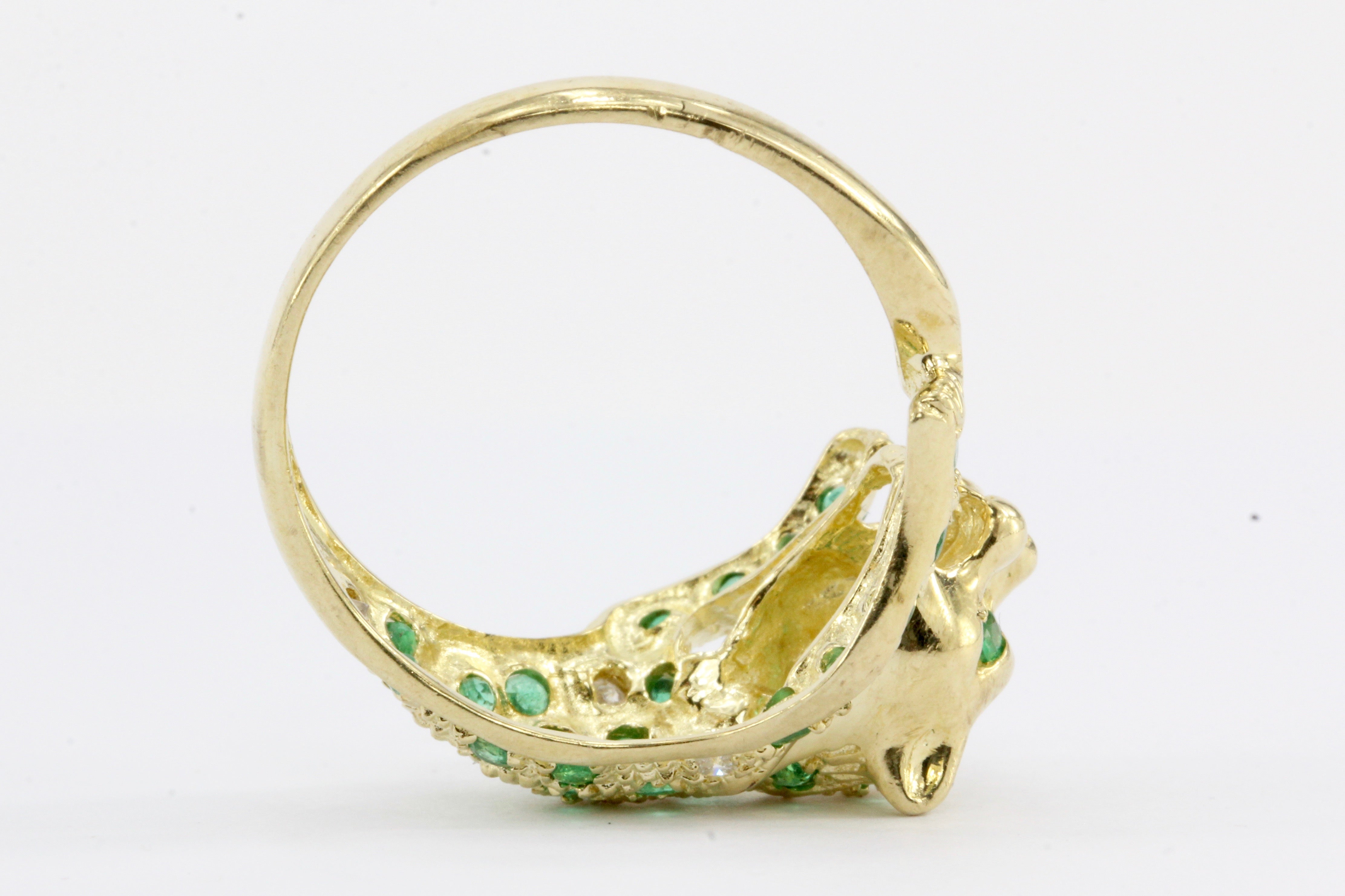 14K Gold Emerald & Diamond Panther Ring Size 6.75 - Queen May