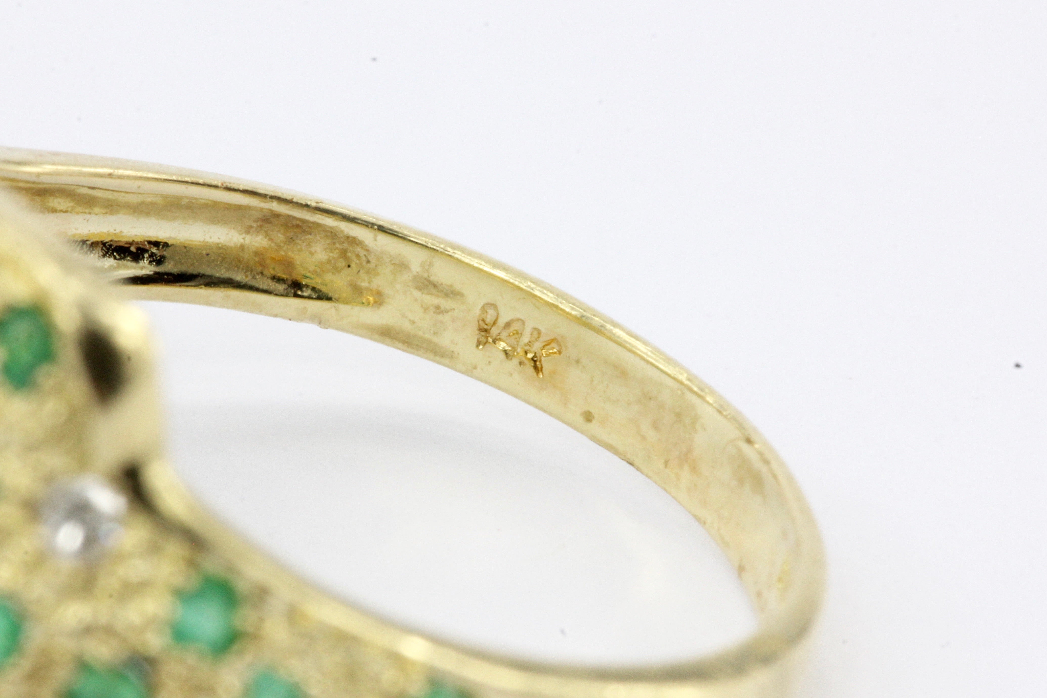 14K Gold Emerald & Diamond Panther Ring Size 6.75 - Queen May