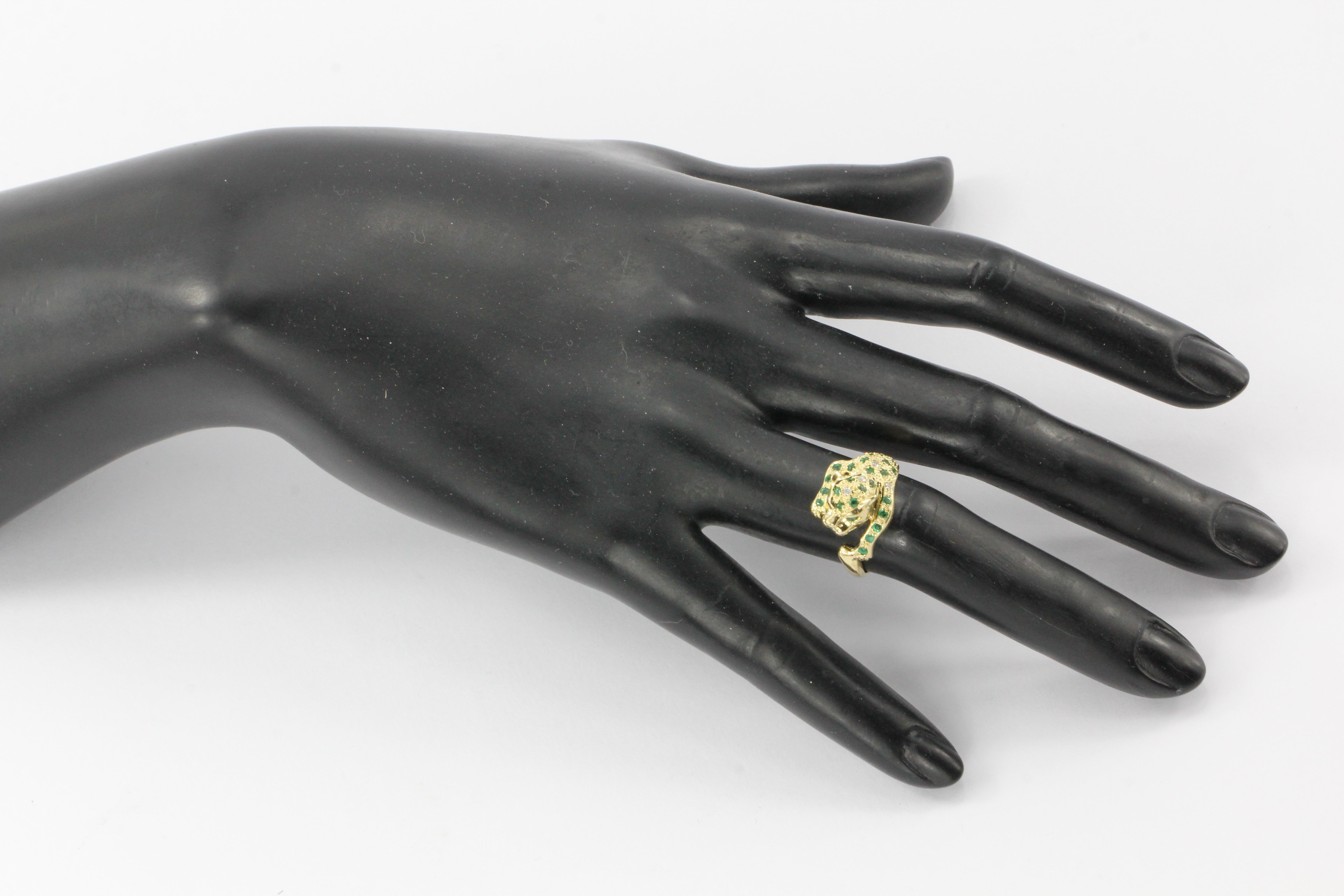 14K Gold Emerald & Diamond Panther Ring Size 6.75 - Queen May